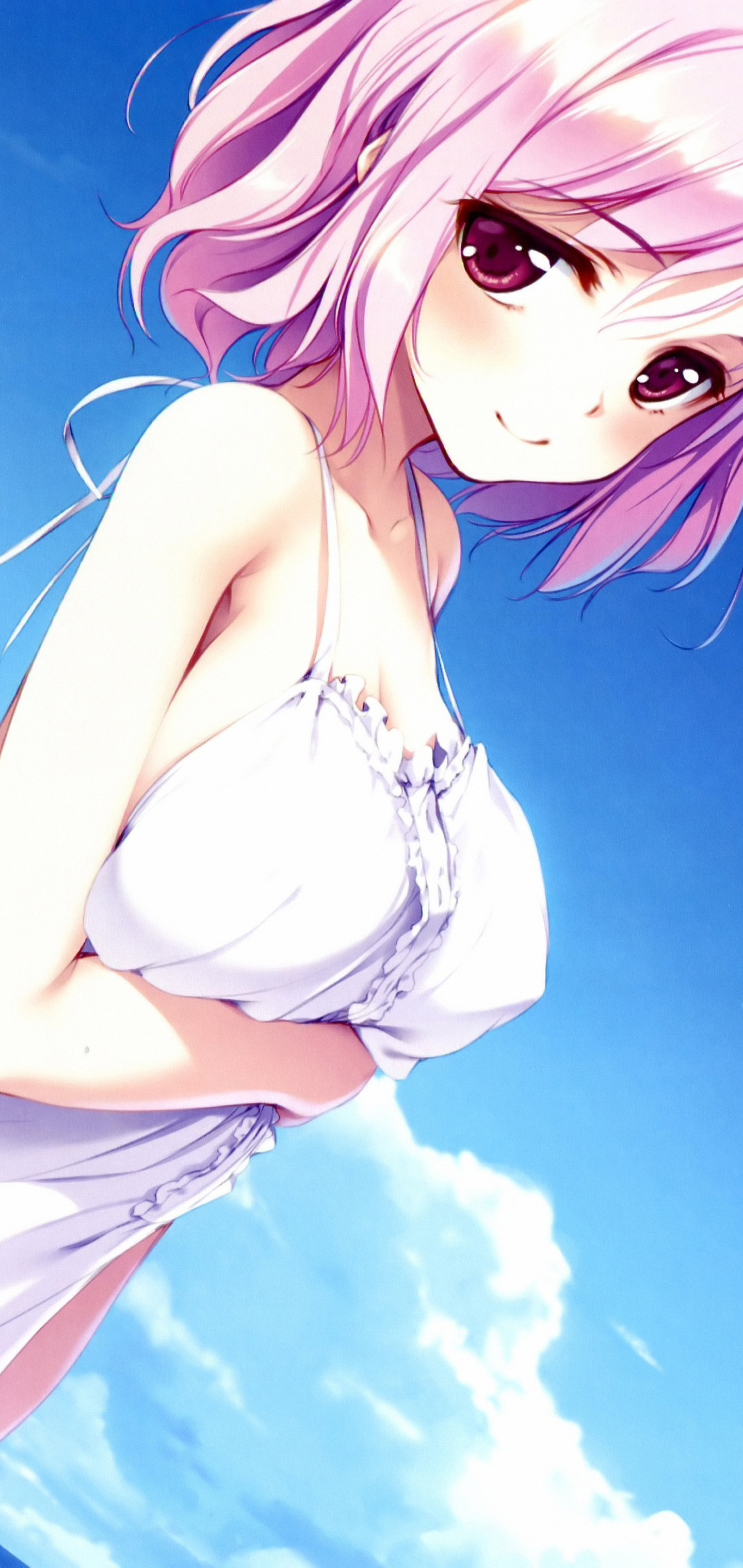 Download mobile wallpaper Anime, Girl, Dress, Pink Hair, Short Hair, Purple Eyes for free.