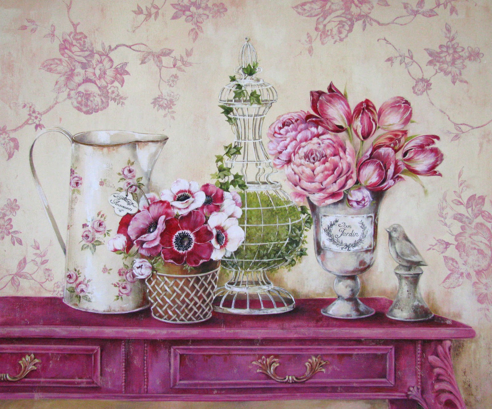 Download mobile wallpaper Still Life, Flower, Vase, Painting, Artistic, Pitcher for free.