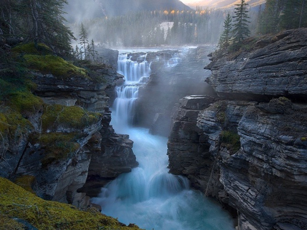 Handy-Wallpaper Wasserfall, Cliff, Erde/natur, Athabasca Fälle kostenlos herunterladen.
