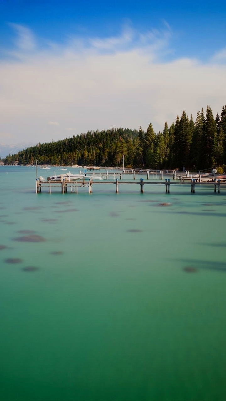 Download mobile wallpaper Beach, Lakes, Pier, Forest, Earth, Lake Tahoe for free.