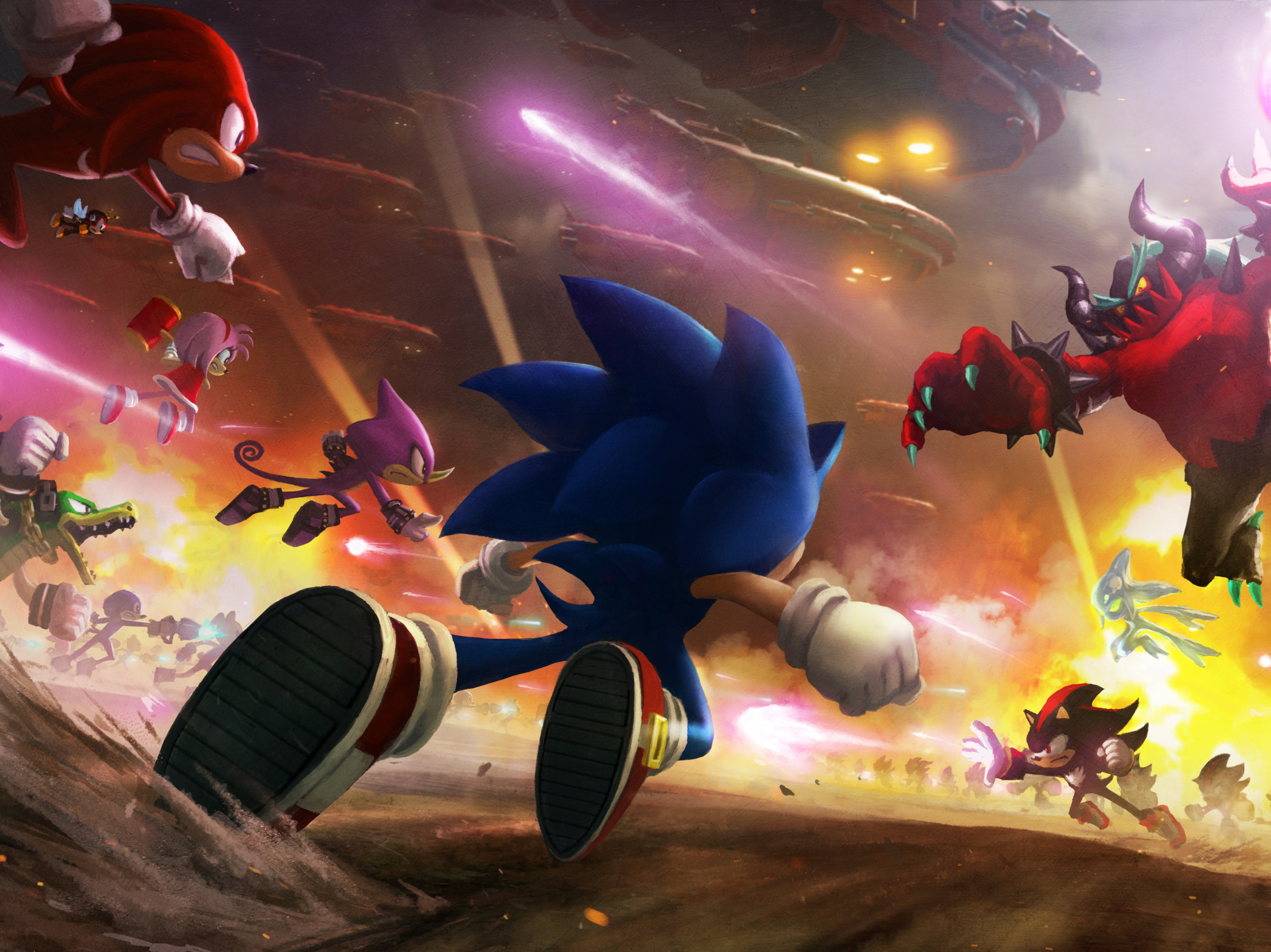 video game, sonic forces, sonic the hedgehog, shadow the hedgehog, metal sonic, knuckles the echidna, amy rose, vector the crocodile, espio the chameleon, charmy bee, silver the hedgehog, chaos (sonic the hedgehog), zavok (sonic the hedgehog), sonic