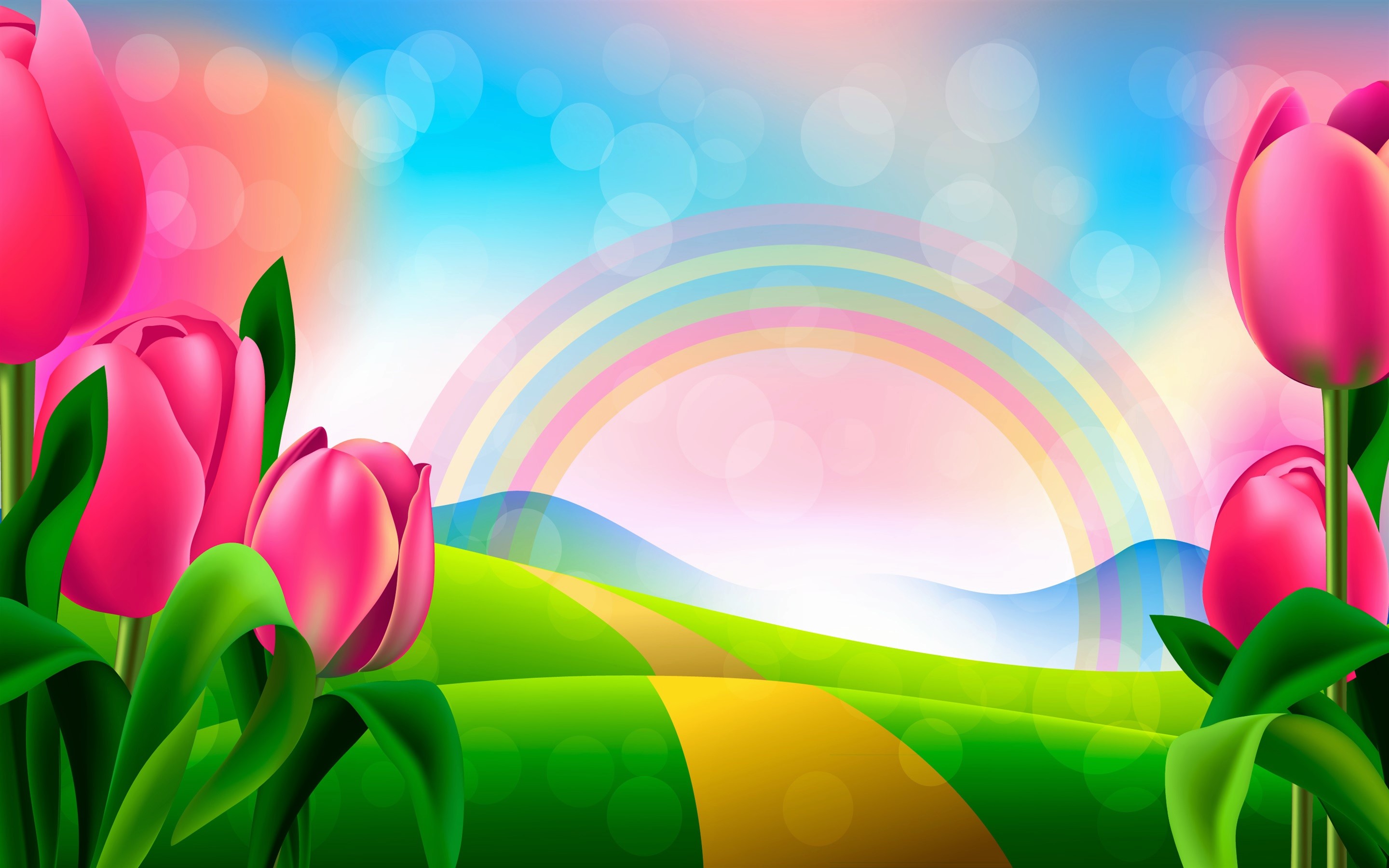 Free download wallpaper Rainbow, Road, Spring, Artistic, Tulip on your PC desktop
