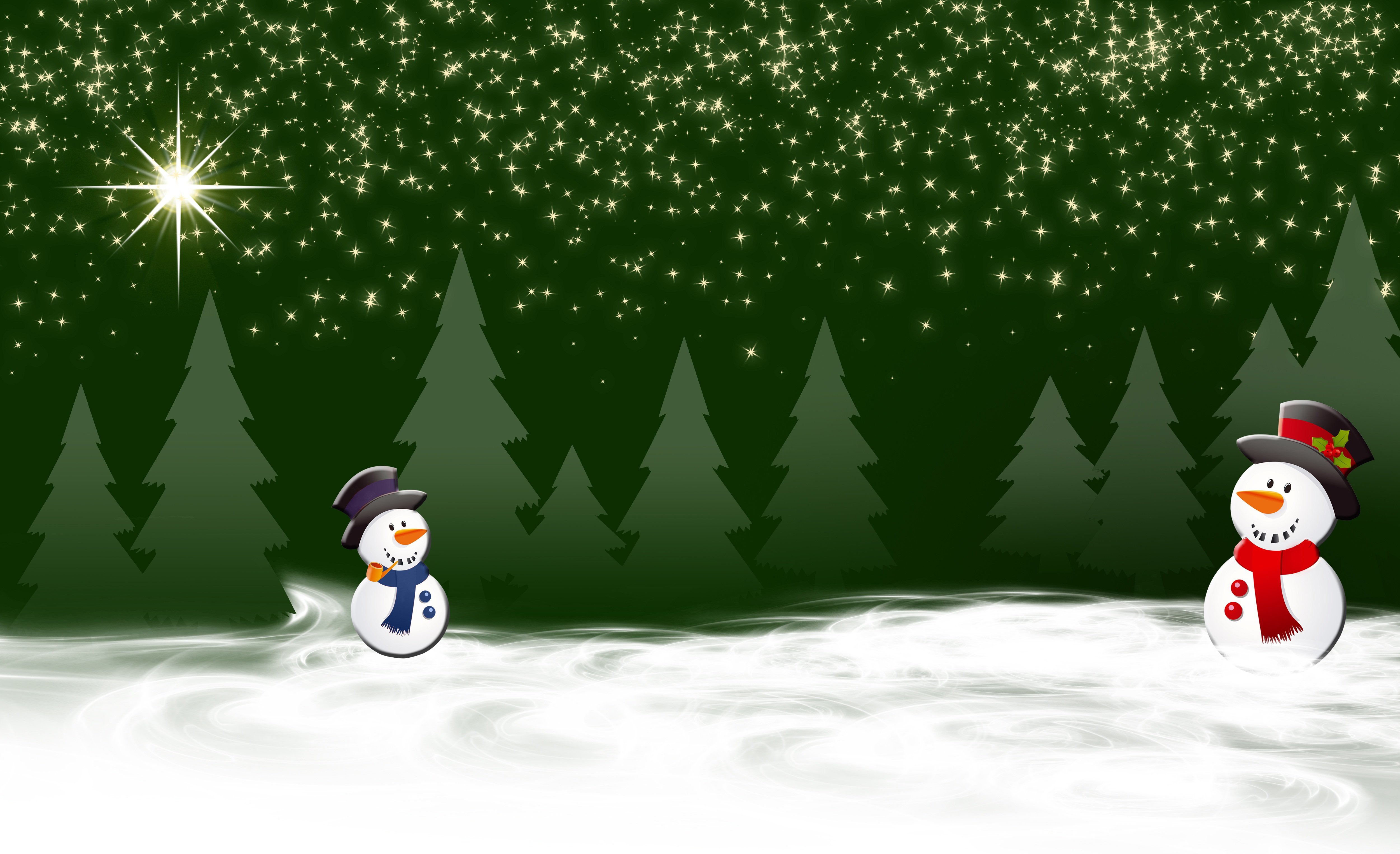 Скачать обои бесплатно Зима, Звезды, Снег, Рождество, Снеговик, Художественные картинка на рабочий стол ПК