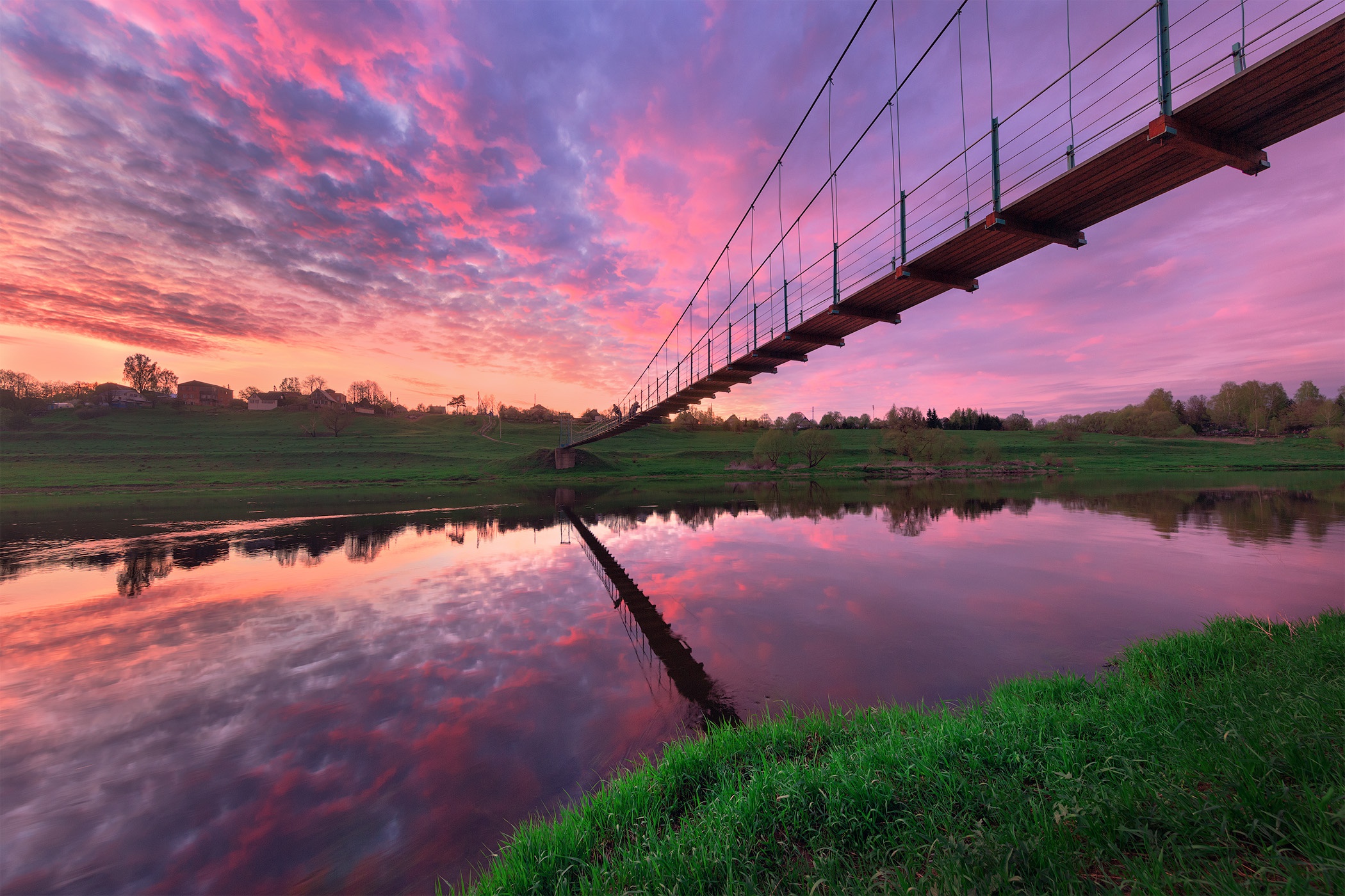 Descarga gratis la imagen Paisaje, Naturaleza, Puente, Río, Hecho Por El Hombre, Puesta De Sol en el escritorio de tu PC