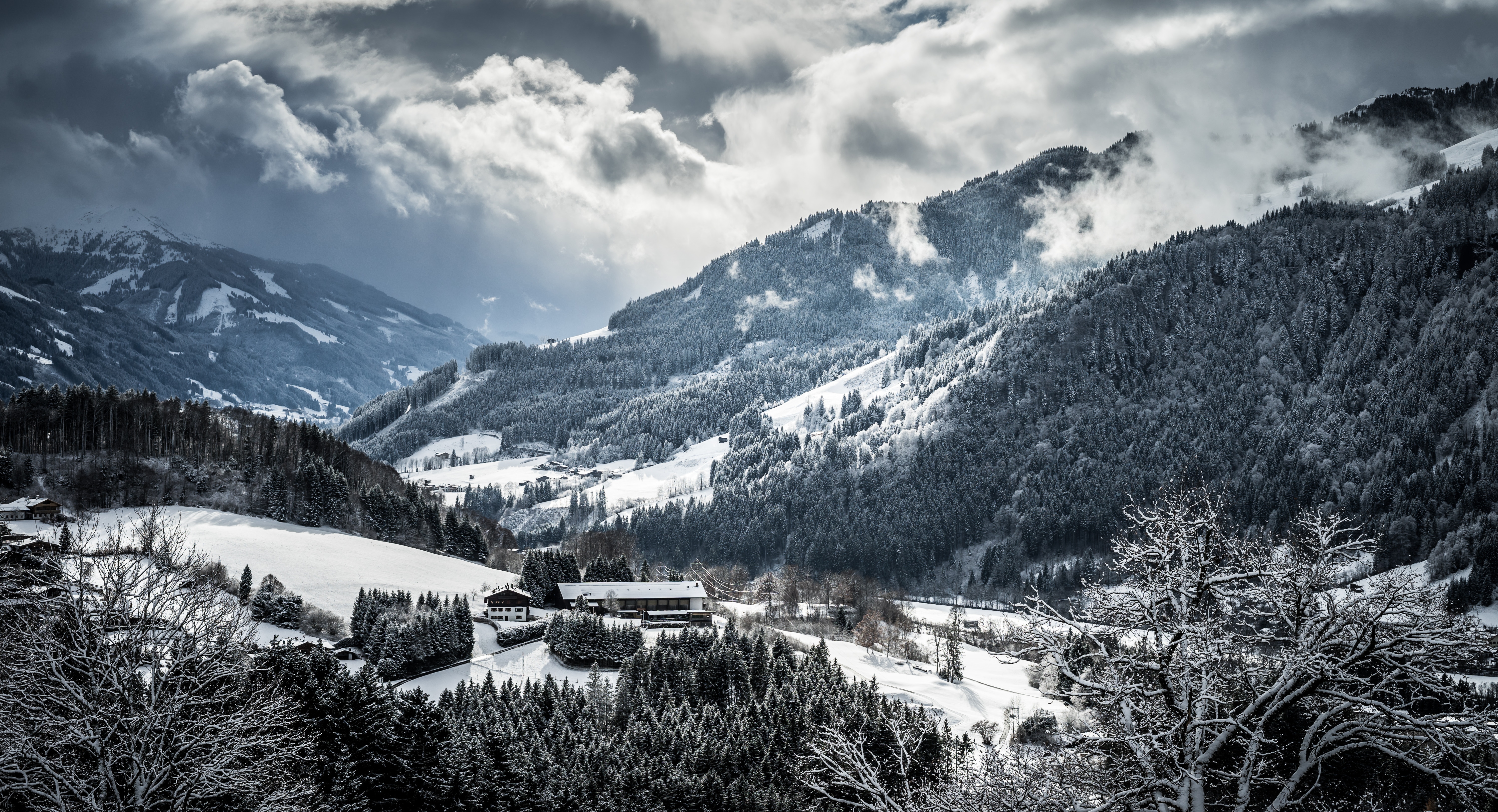 PCデスクトップに冬, 雪, 山脈, 自然画像を無料でダウンロード