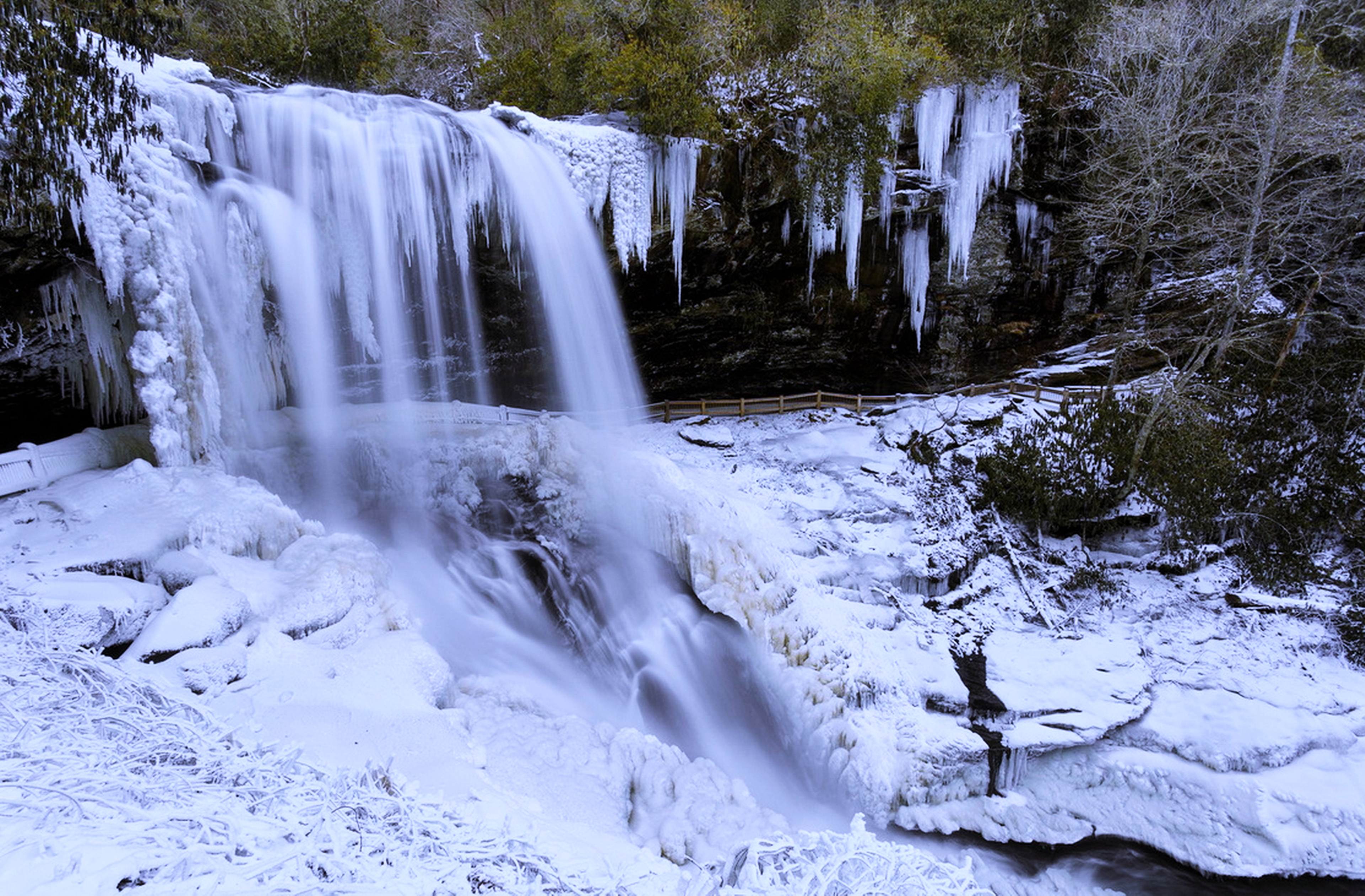 earth, waterfall, cold, ice, landscape, nature, river, snow, winter, waterfalls
