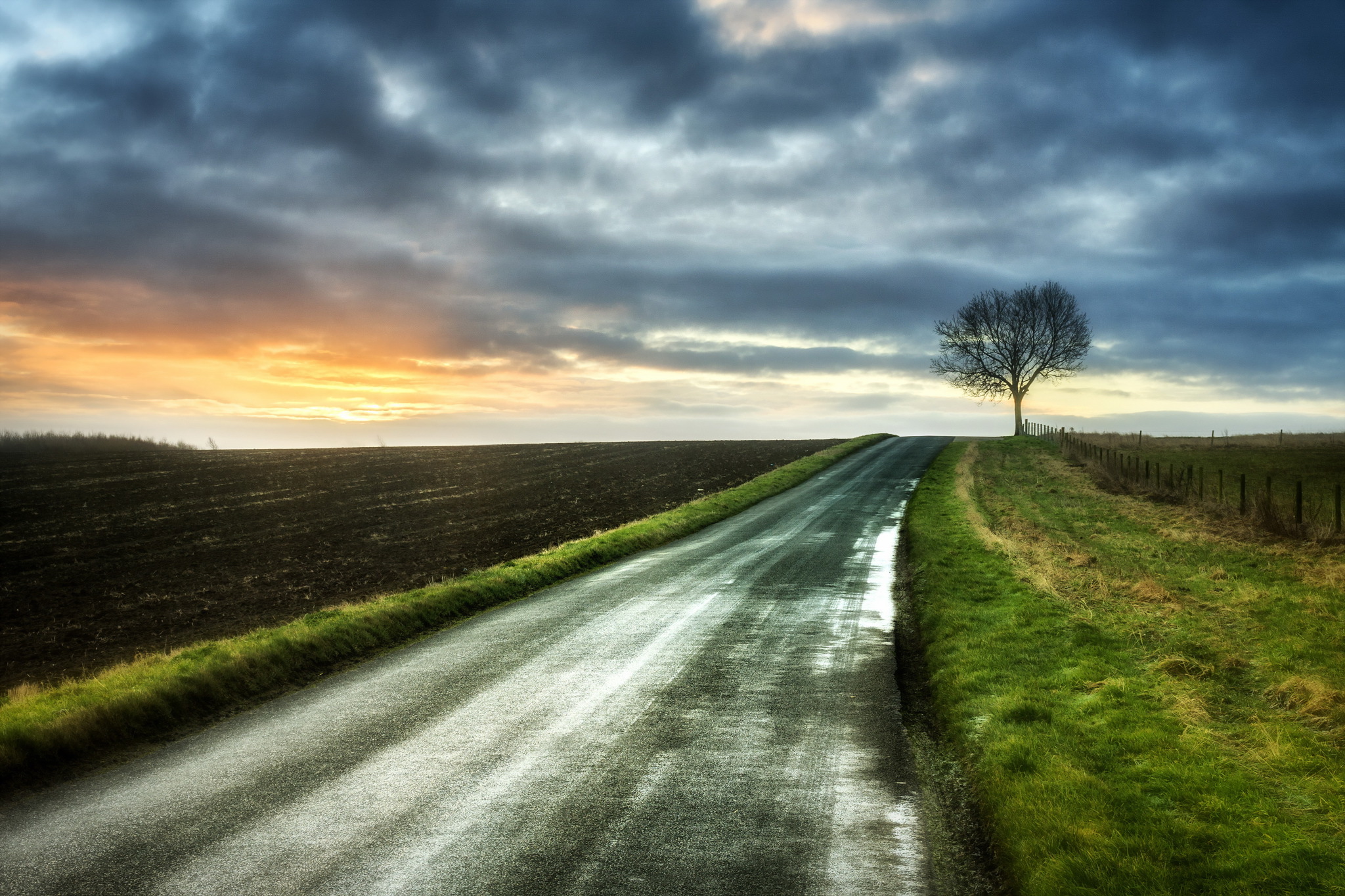 Free download wallpaper Sky, Road, Field, Cloud, Man Made on your PC desktop