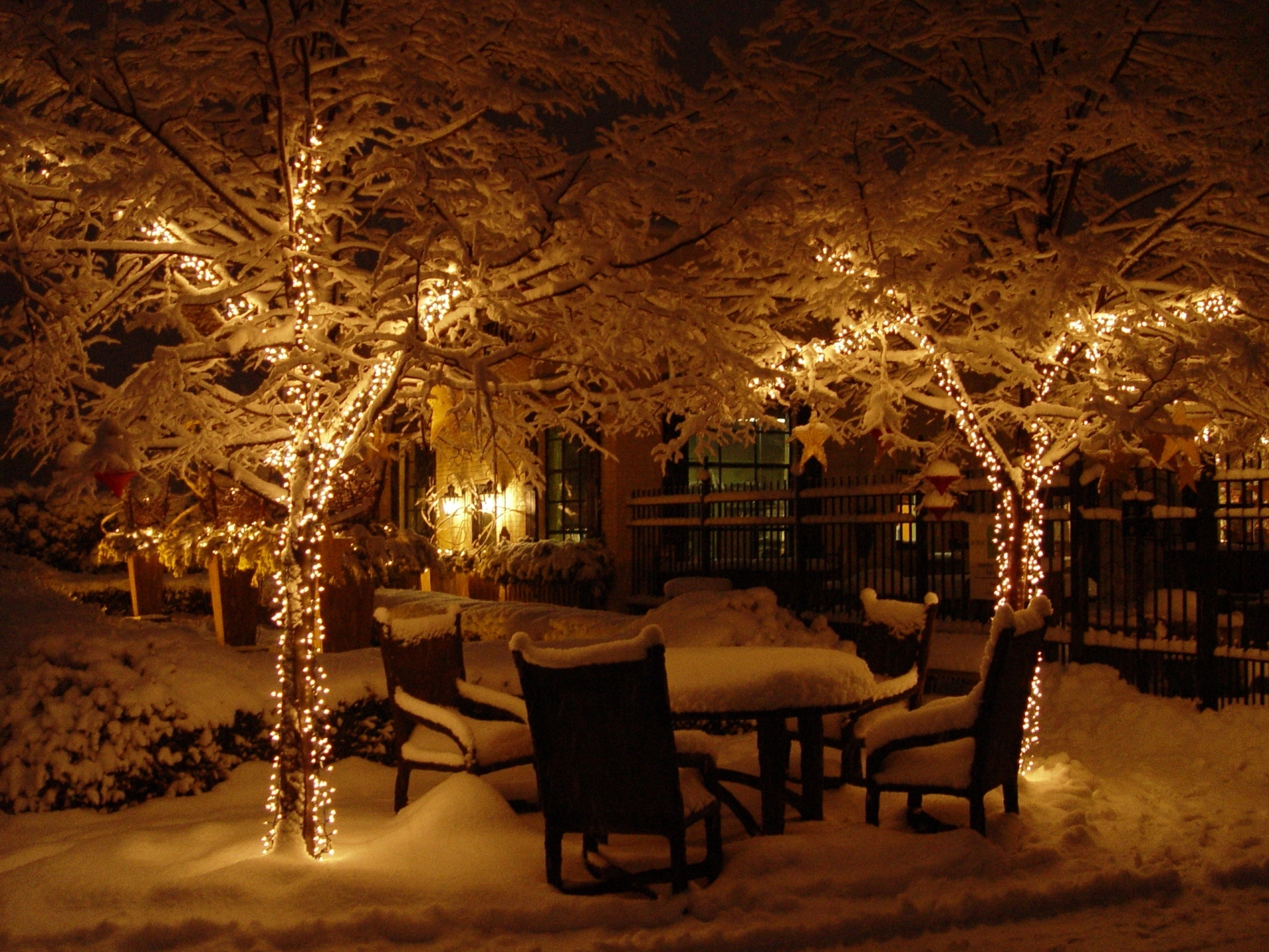 Скачать картинку Зима, Снег, Огни, Дерево, Рождество, Фотографии, Холодно в телефон бесплатно.