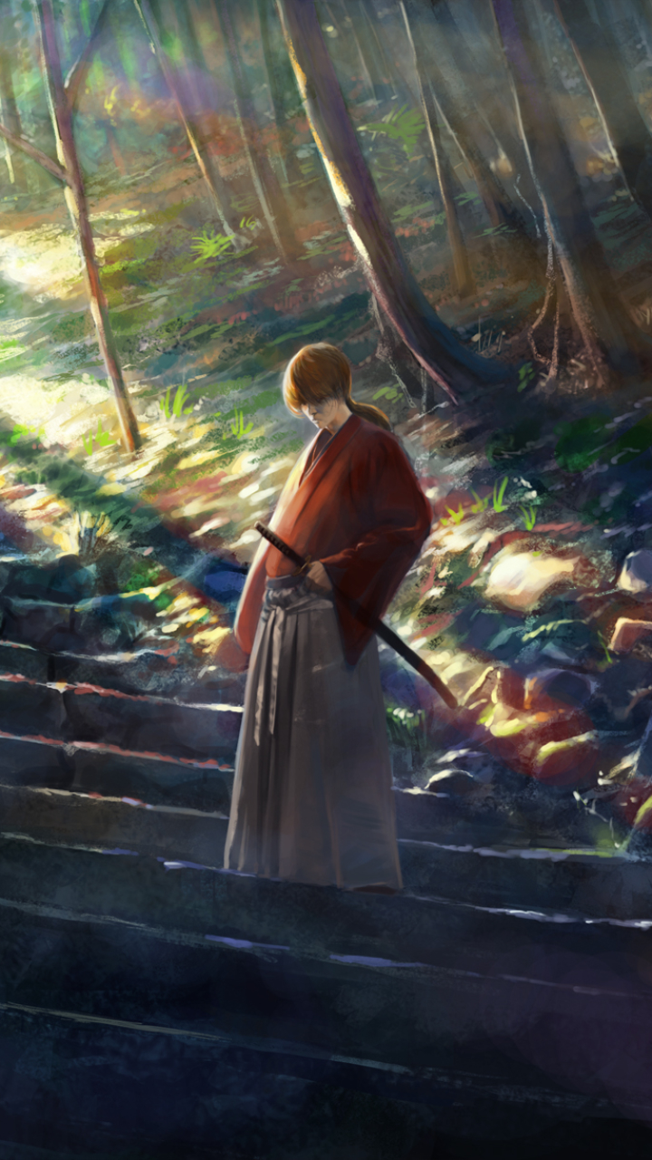Handy-Wallpaper Animes, Rurôni Kenshin Meiji Kenkaku Romantan, Kenshin Himura kostenlos herunterladen.