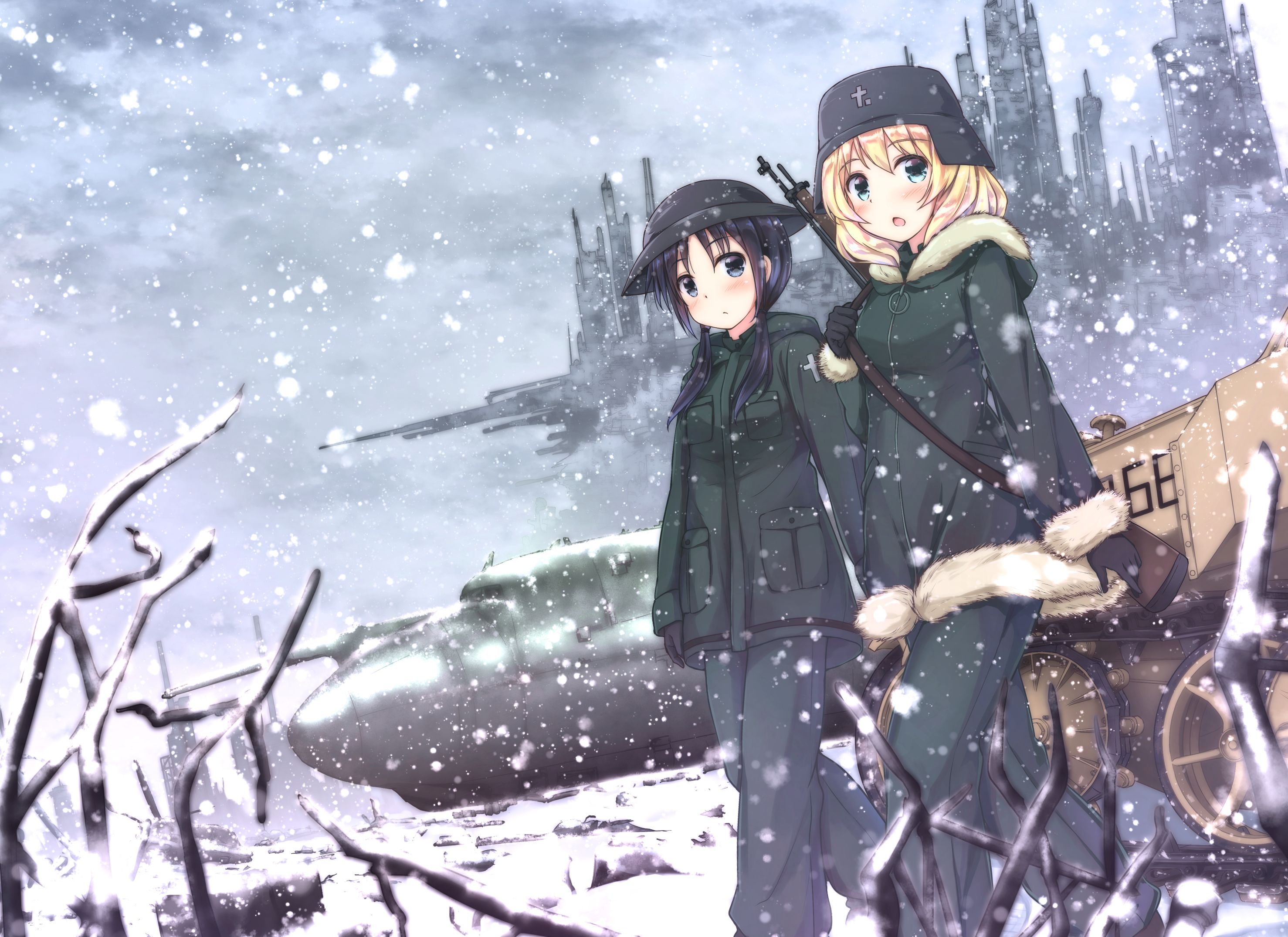 963646 descargar fondo de pantalla animado, shoujo shuumatsu ryokou, chito (última gira de chicas), militar, nieve, invierno, yuuri (la última gira de chicas): protectores de pantalla e imágenes gratis