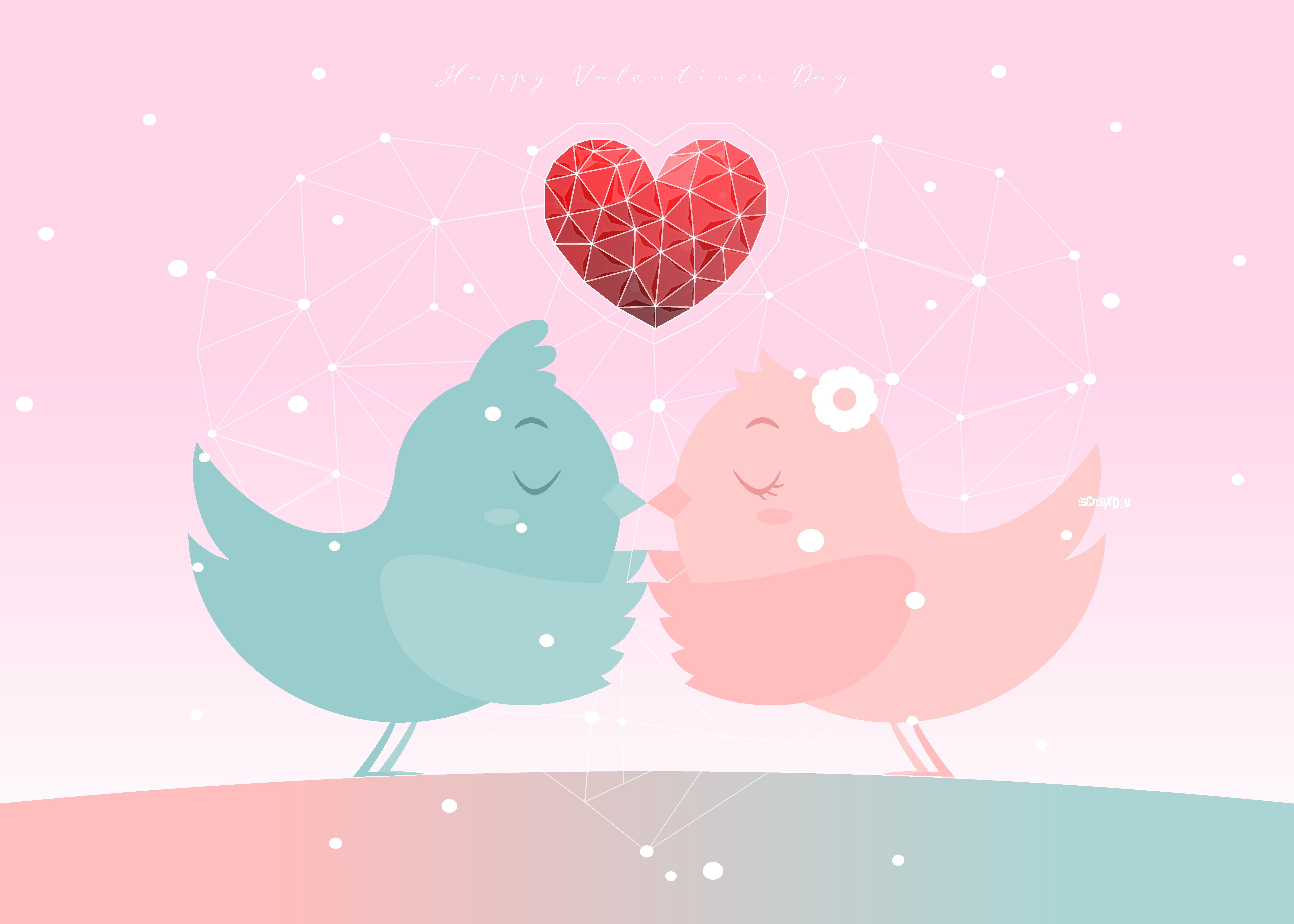Скачать картинку Птицы, Любовь, Пара, Сердце, День Святого Валентина, Праздничные в телефон бесплатно.