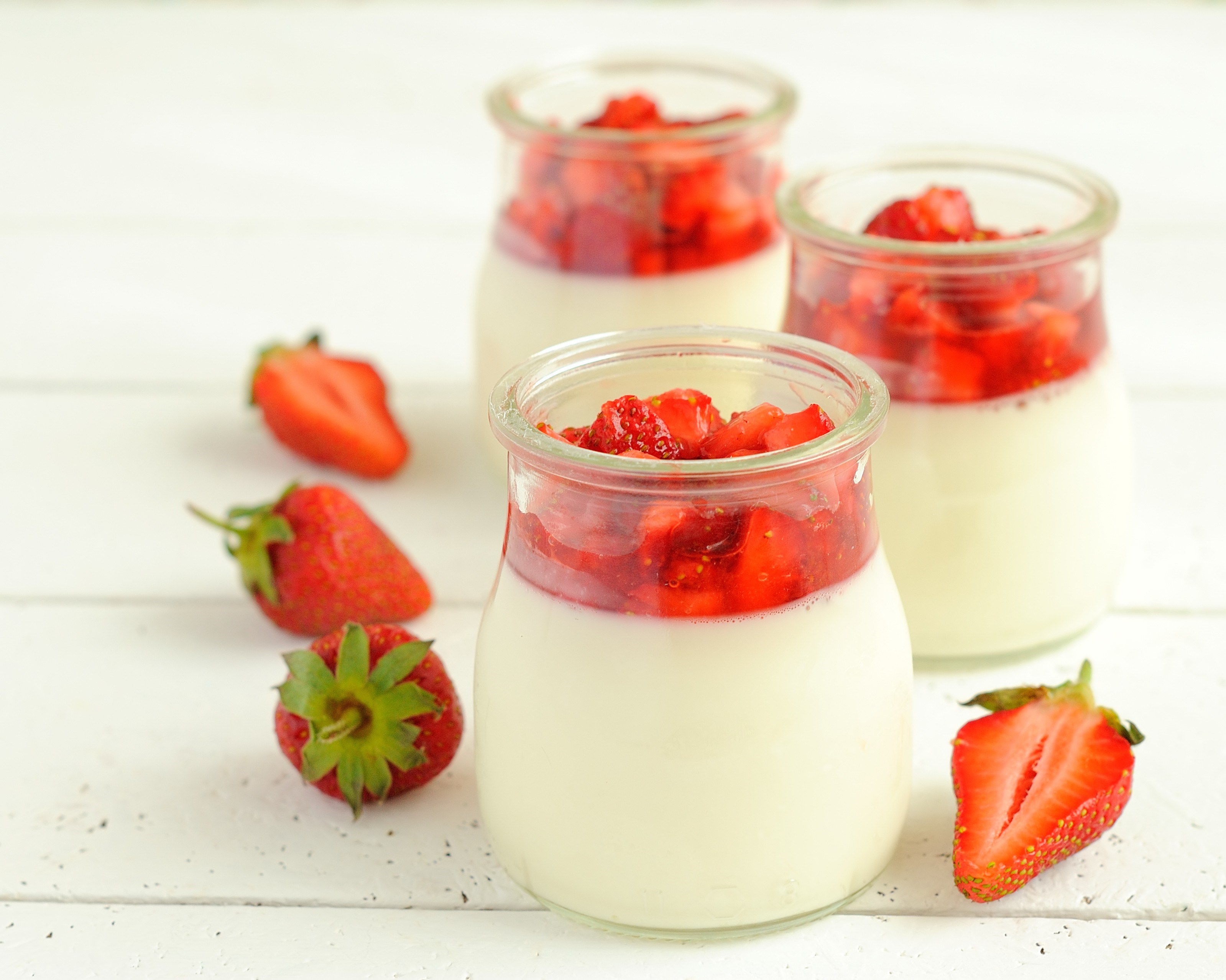 Download mobile wallpaper Food, Strawberry, Glass, Fruit, Yogurt for free.