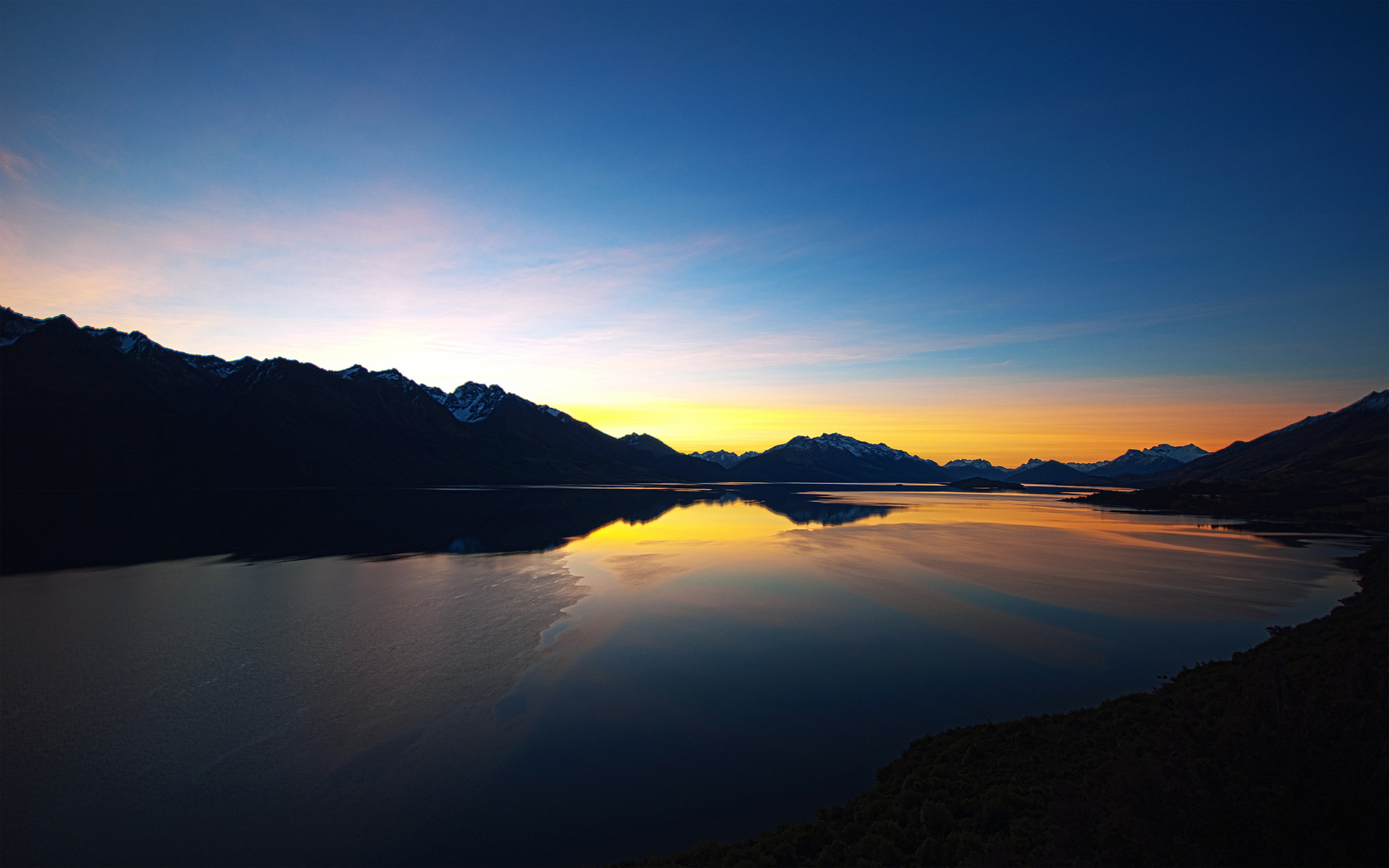 Free download wallpaper Sunset, Sky, Lakes, Mountain, Lake, Reflection, Earth on your PC desktop