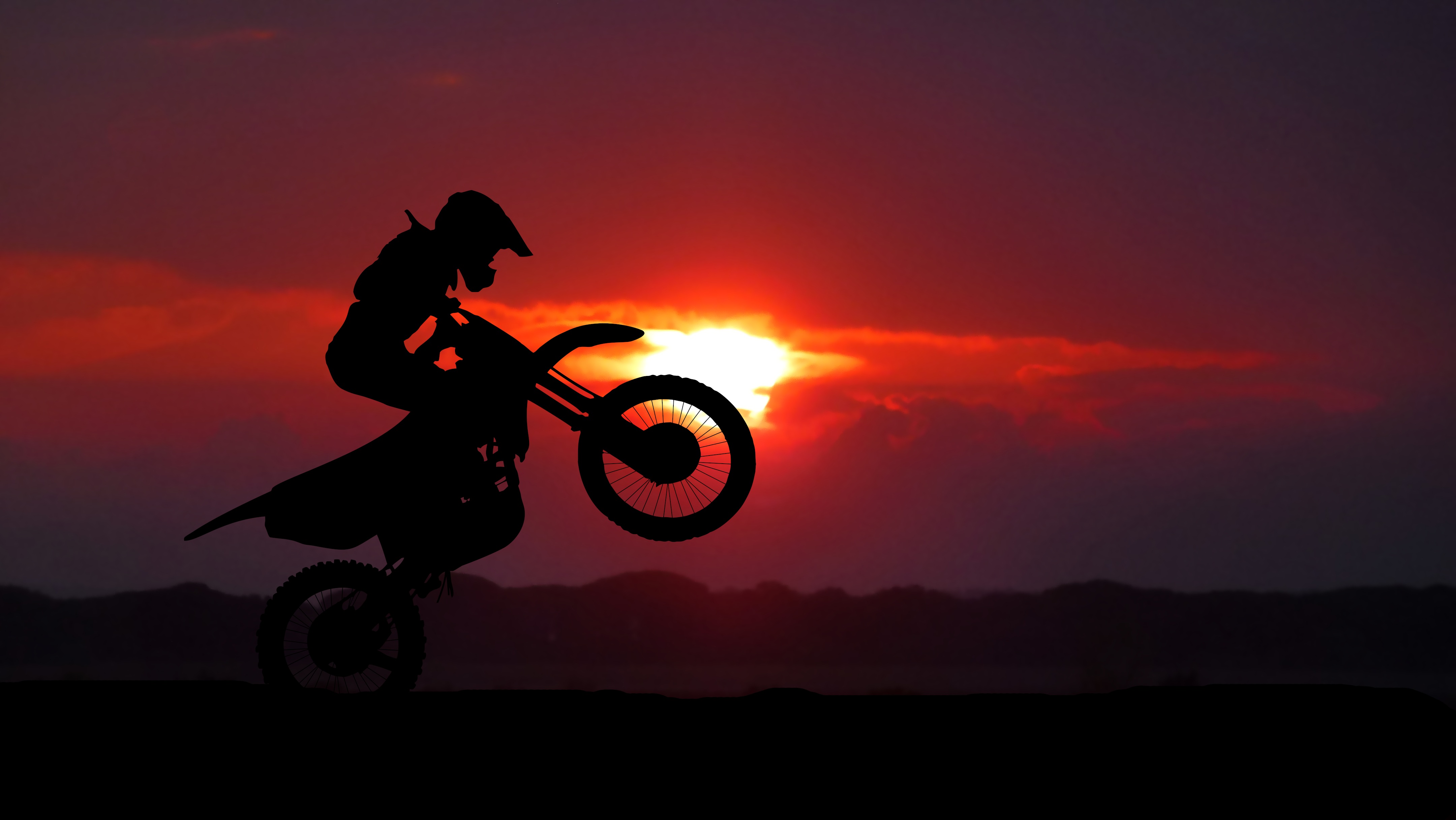 93131 Hintergrundbild herunterladen motorräder, motorradfahrer, motorrad, sunset, silhouette, trick, kreuz - Bildschirmschoner und Bilder kostenlos