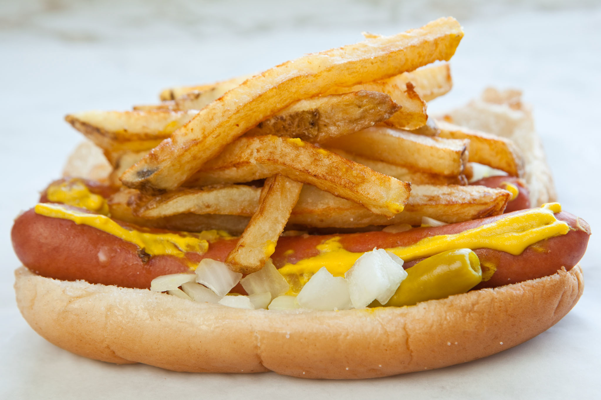 food, hot dog, french fries