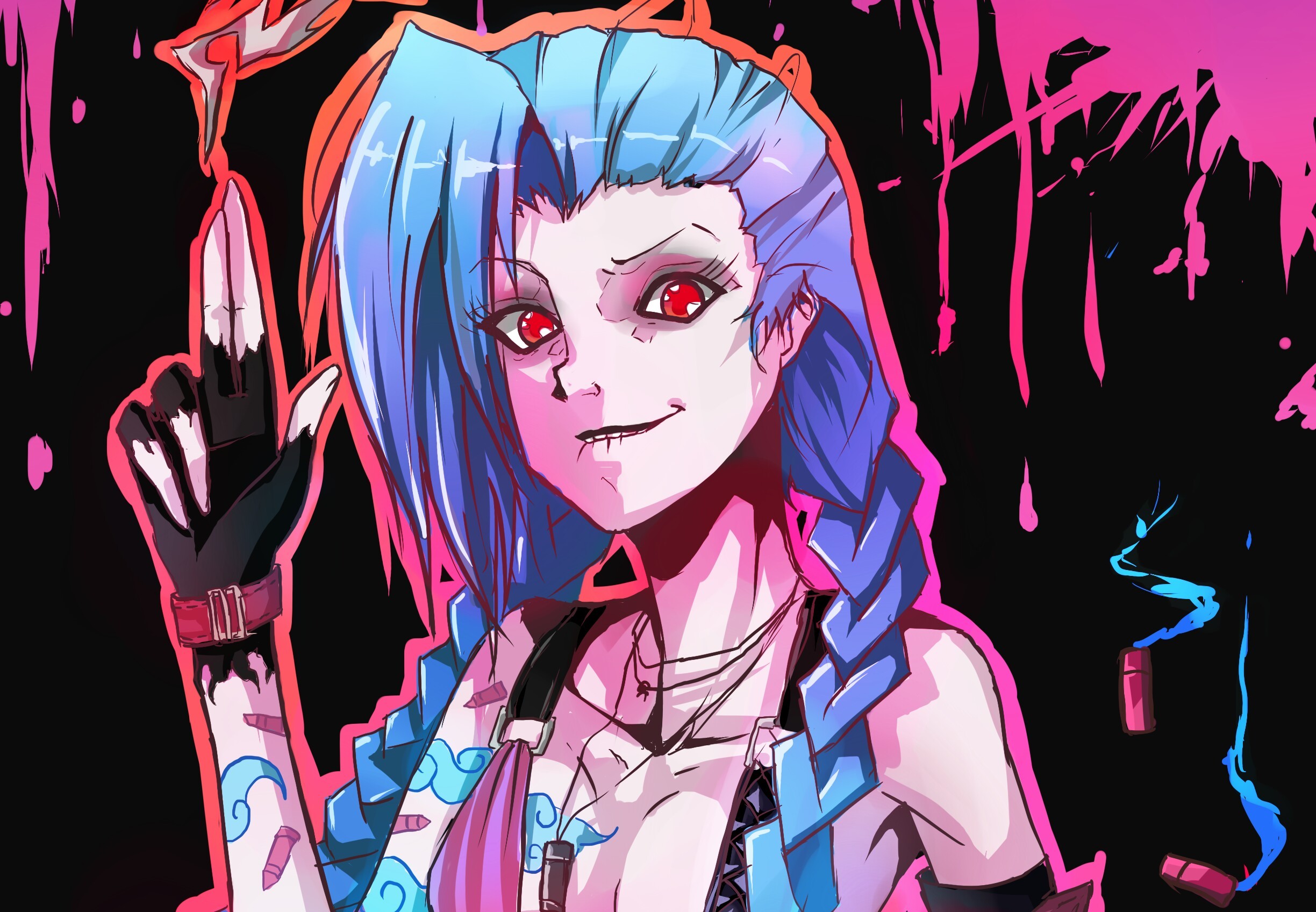 Free download wallpaper League Of Legends, Braid, Blue Hair, Red Eyes, Video Game, Jinx (League Of Legends) on your PC desktop