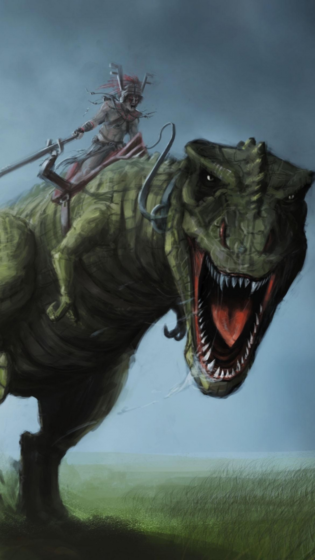 Handy-Wallpaper Fantasie, Krieger, Dinosaurier, Tyrannosaurus Rex kostenlos herunterladen.