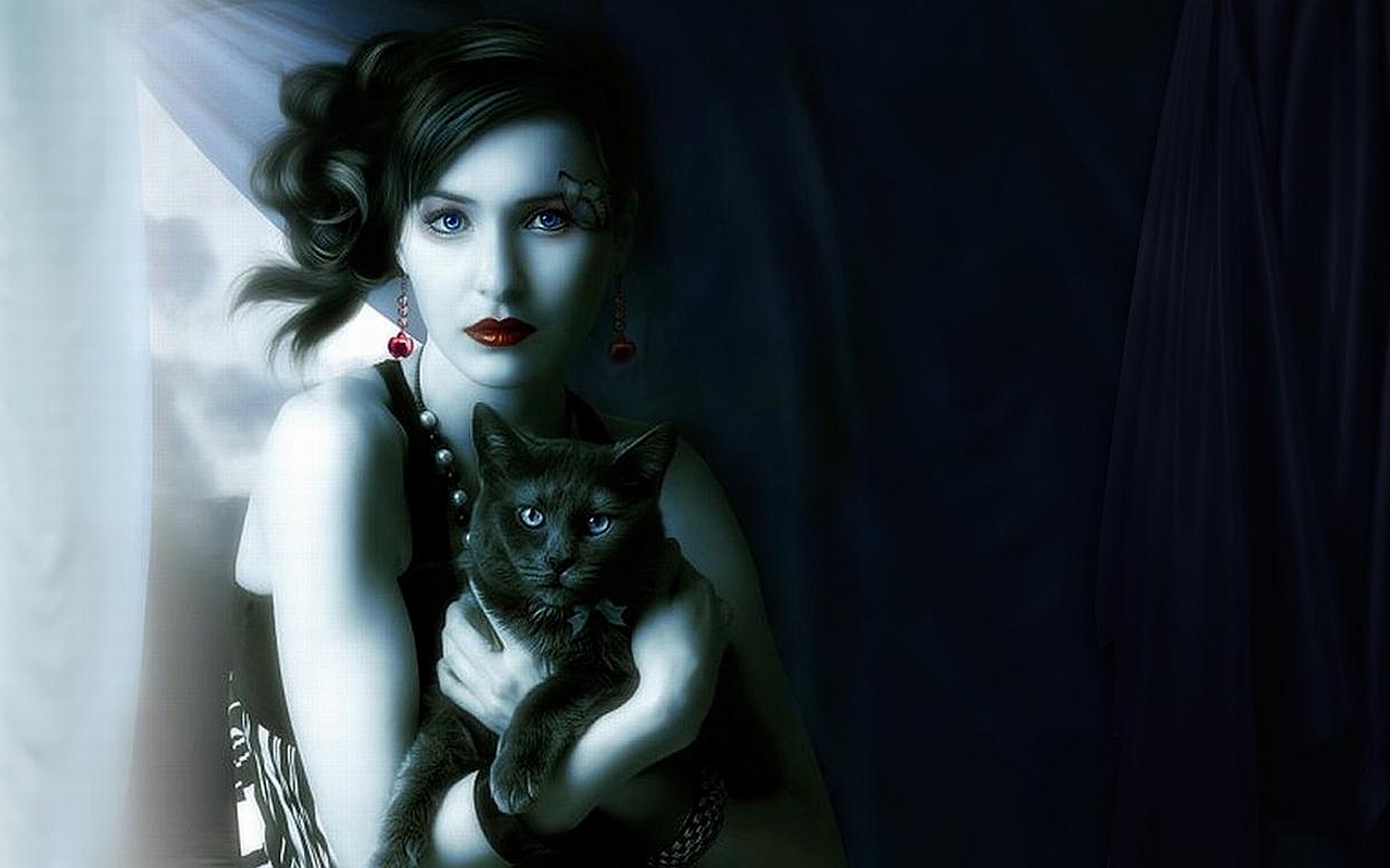 Download mobile wallpaper Fantasy, Gothic, Cat, Women for free.