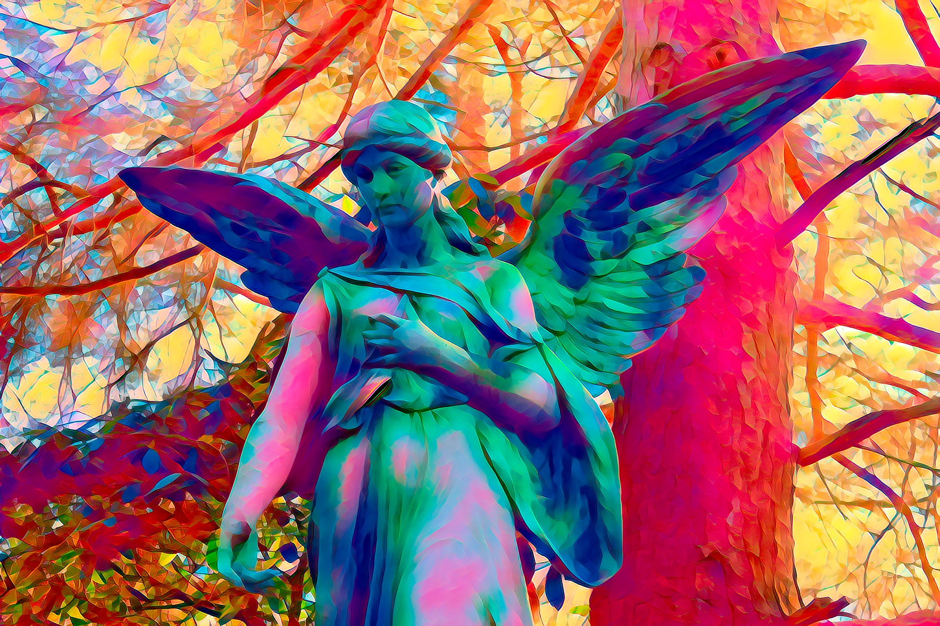 Download mobile wallpaper Colors, Statue, Artistic, Angel Statue for free.