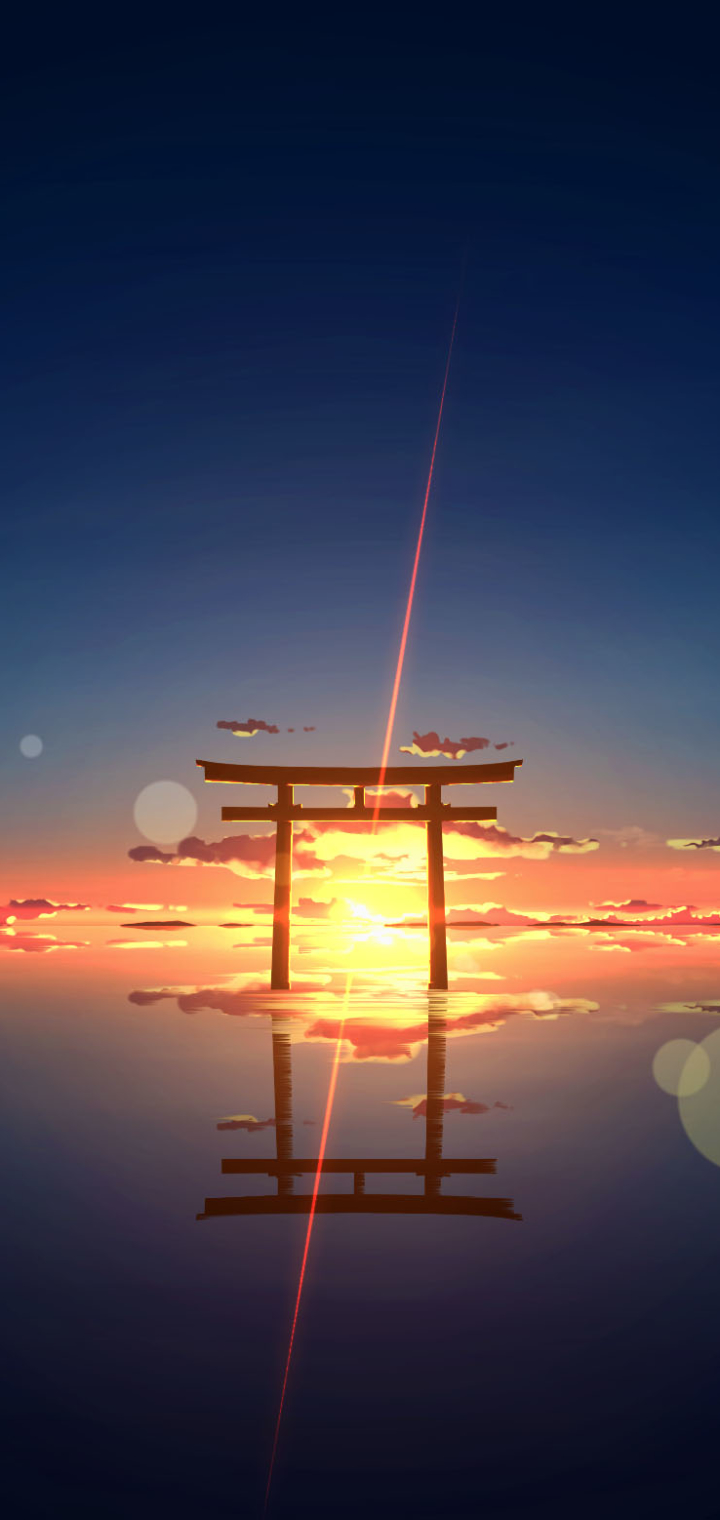 Download mobile wallpaper Anime, Sunset, Shrine for free.