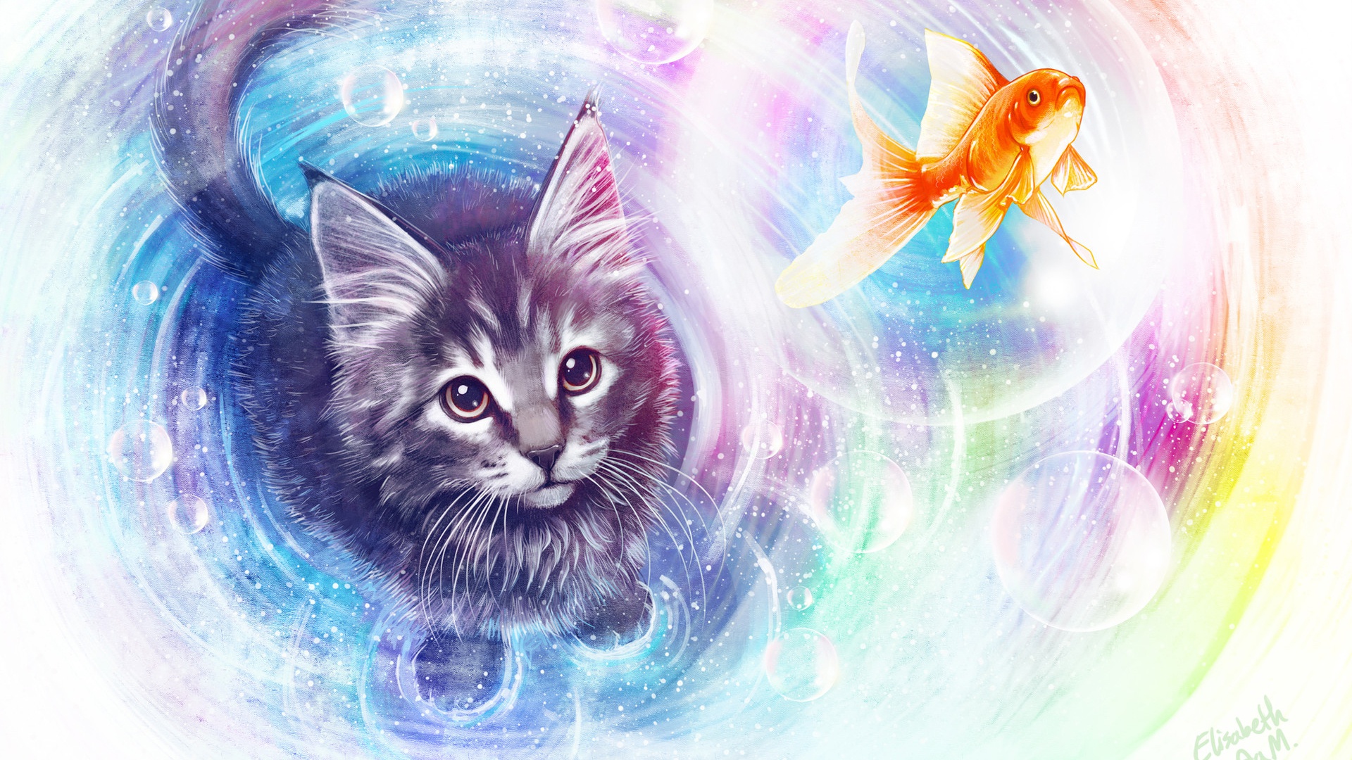 Free download wallpaper Fantasy, Cat, Fish, Fantasy Animals on your PC desktop