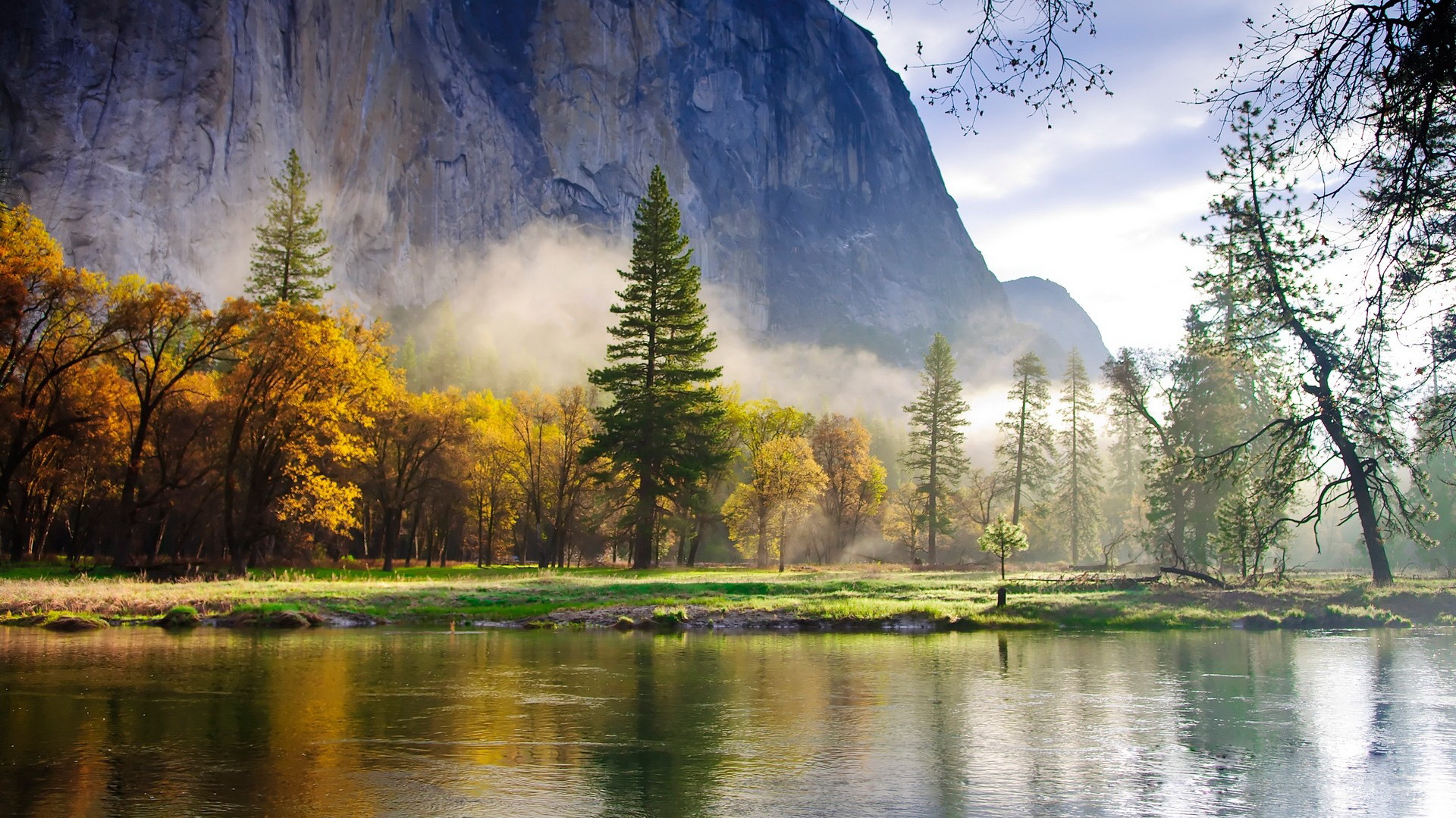 無料モバイル壁紙川, 木, 山脈, 風景をダウンロードします。