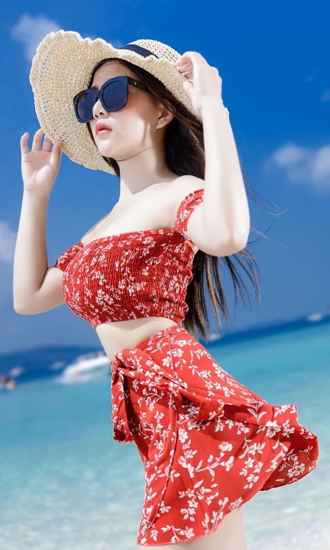 Download mobile wallpaper Brunette, Sunglasses, Model, Skirt, Women, Asian, Long Hair for free.