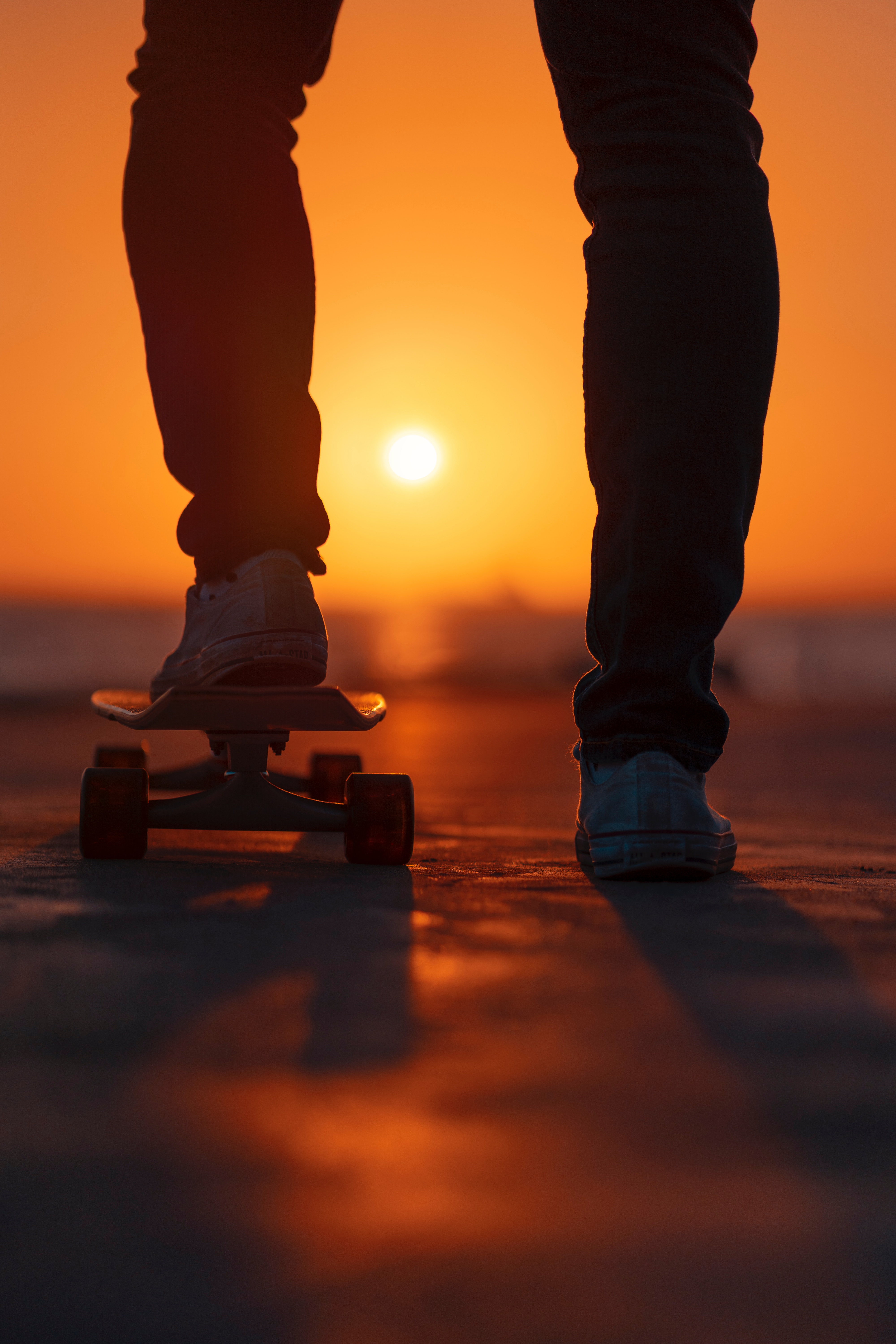android legs, sports, sunset, shine, light, skateboard