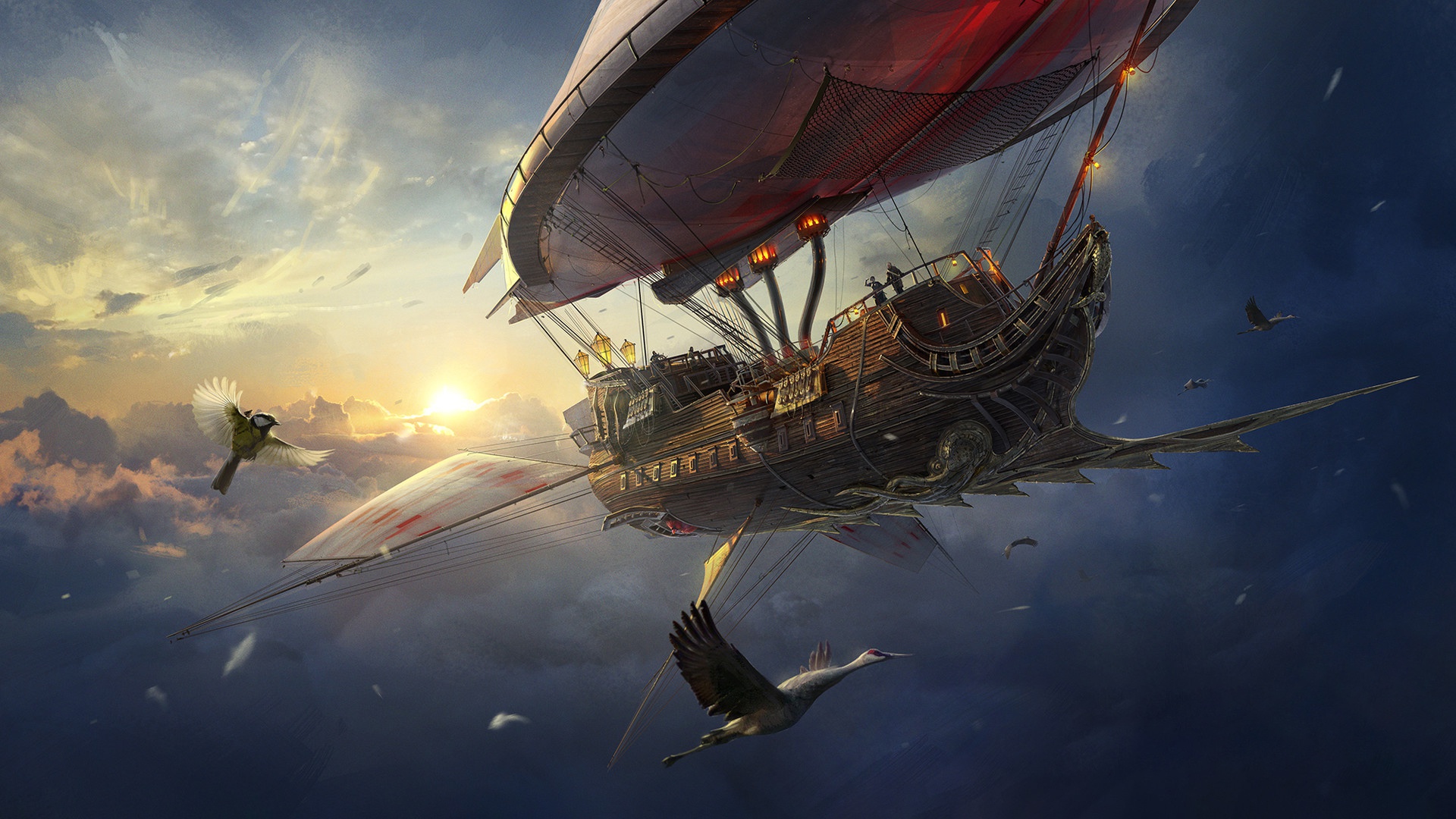 Free download wallpaper Sky, Ship, Sci Fi, Cloud, Steampunk on your PC desktop