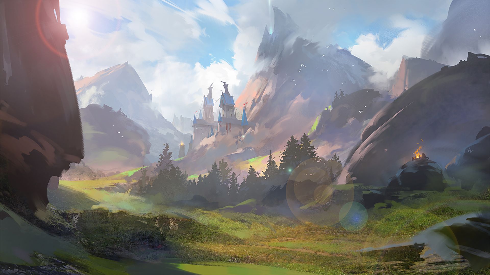 Free download wallpaper Landscape, Nature, Fantasy, Castle on your PC desktop