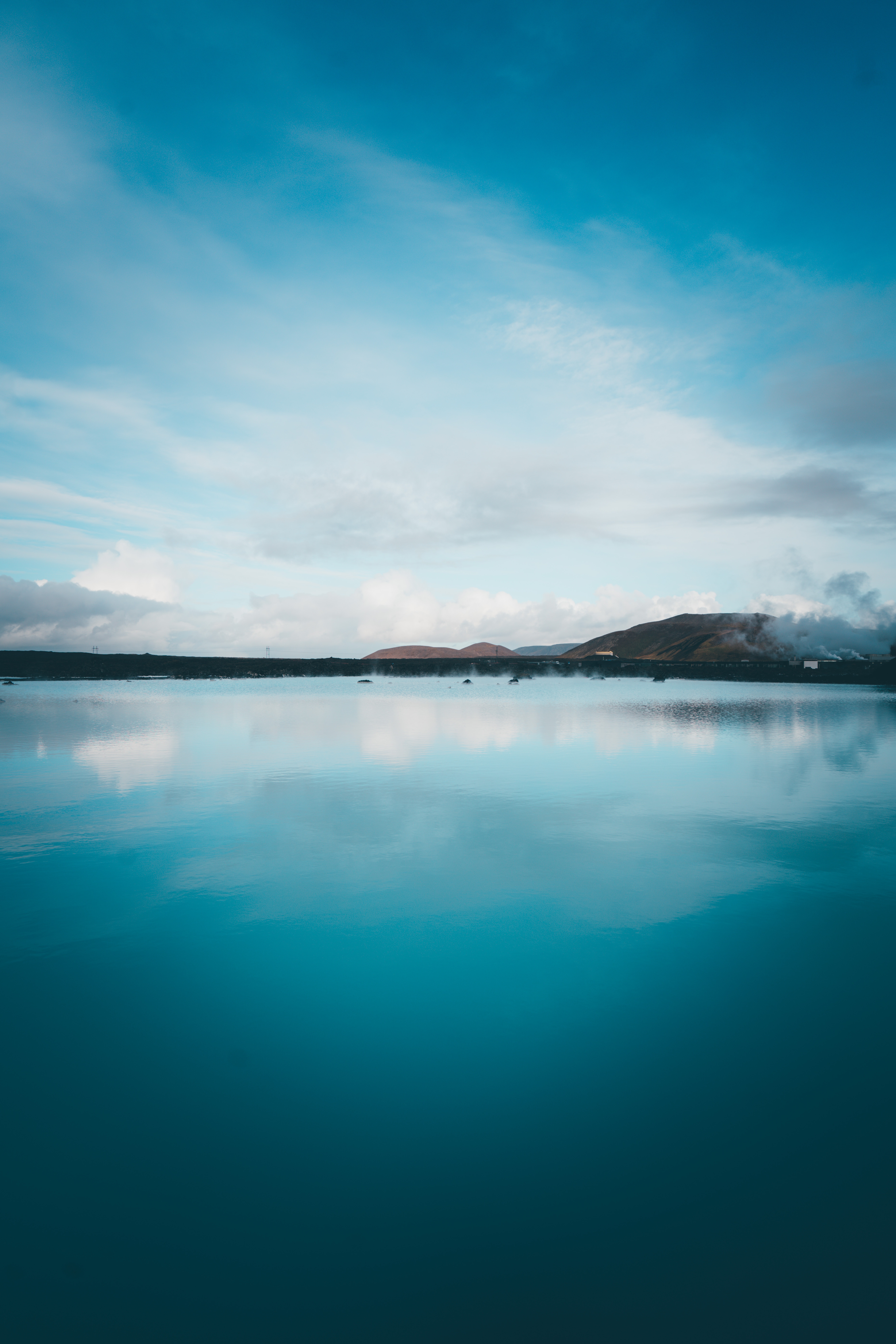 reflection, nature, sky, blue, lake, hills, iceland iphone wallpaper
