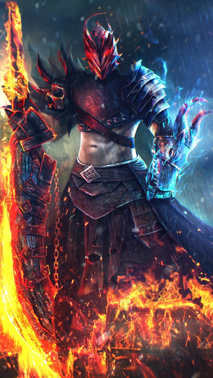 Download mobile wallpaper Rain, Fire, Warrior, Armor, Sword, Video Game, Guild Wars 2, Guild Wars for free.