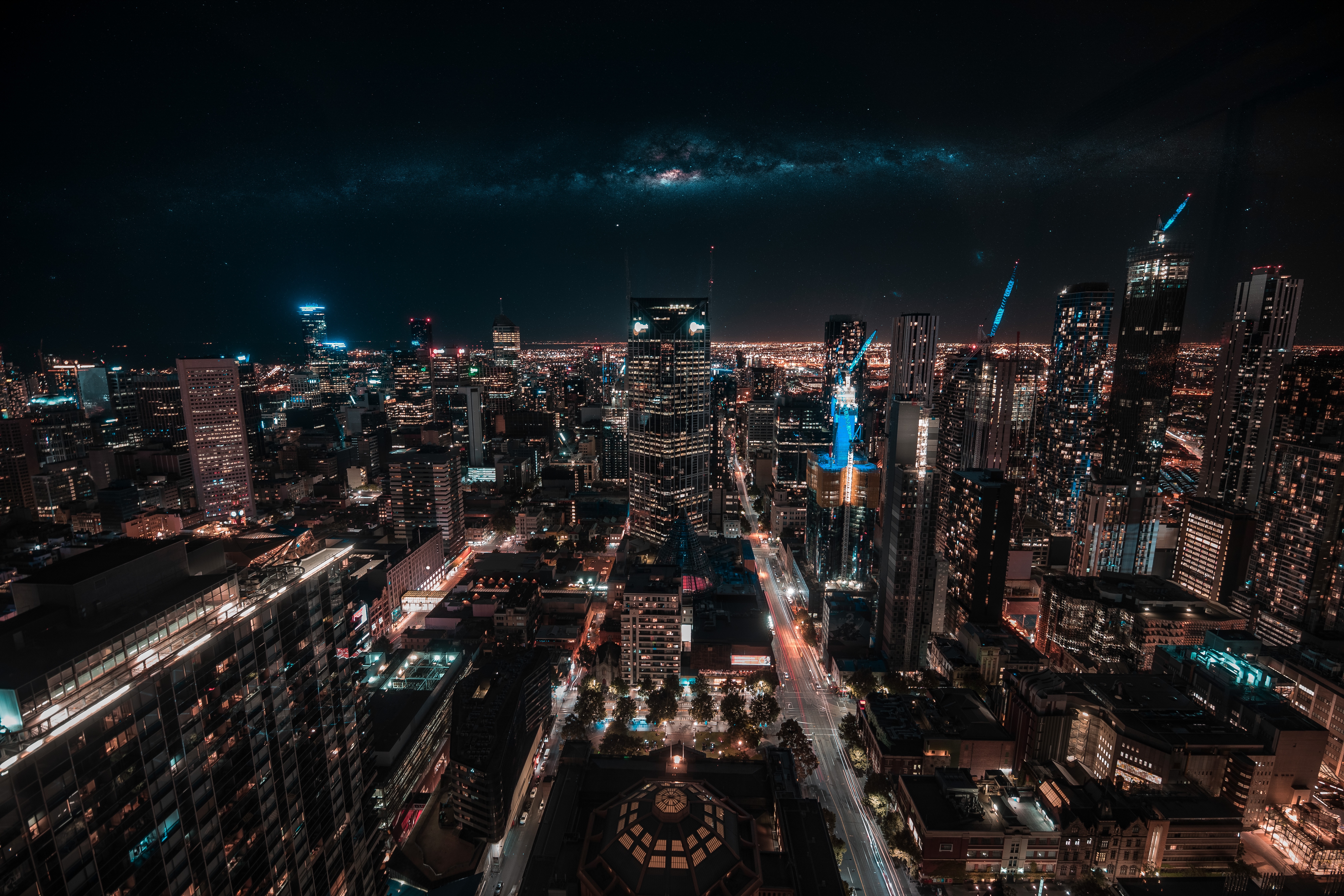 australia, melbourne, cities, night, view from above, skyscrapers