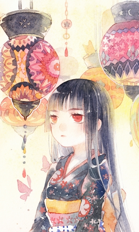 Download mobile wallpaper Anime, Kimono, Red Eyes, Long Hair, Jigoku Shōjo, Ai Enma for free.