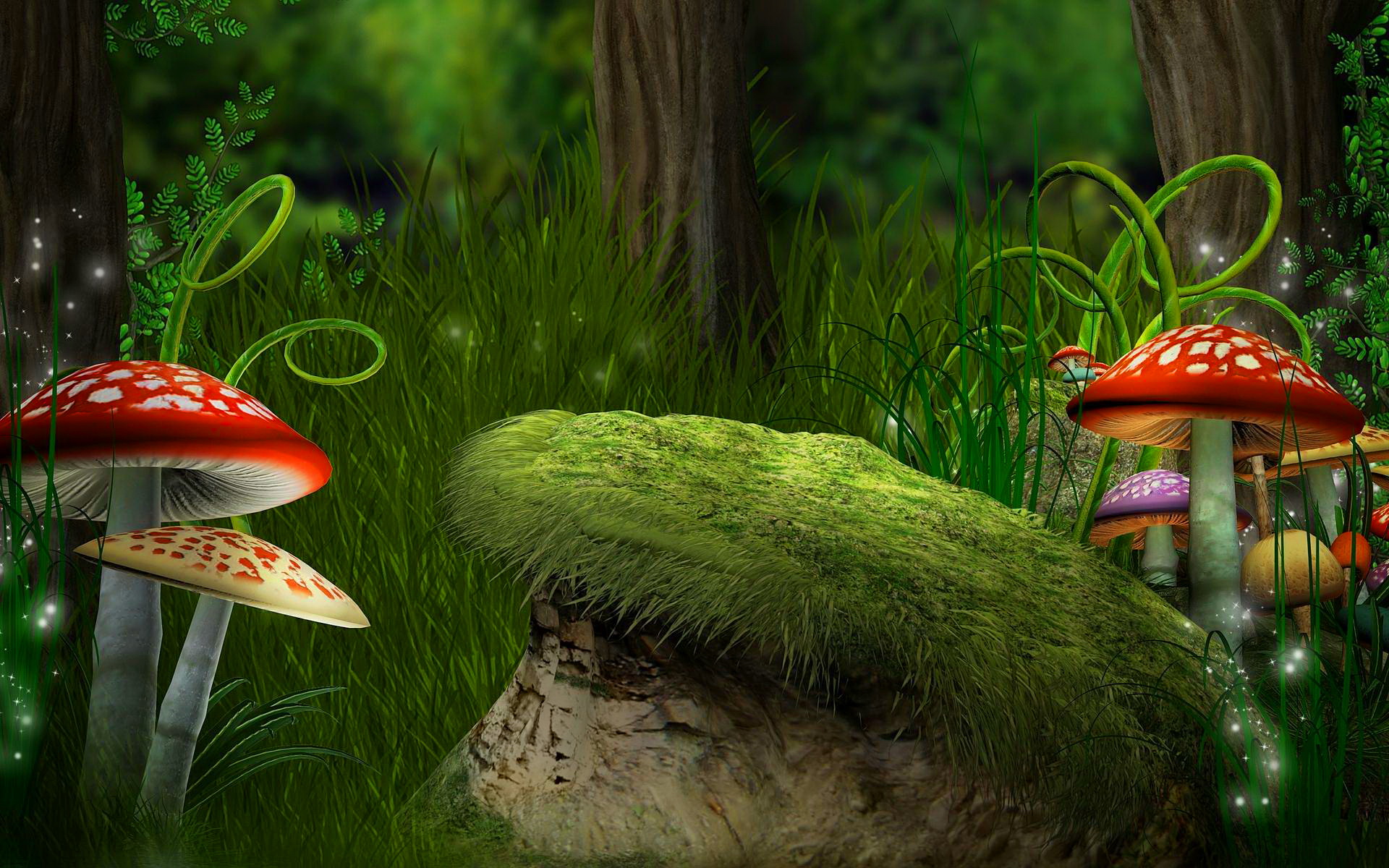 Free download wallpaper Fantasy, Grass, Forest, Mushroom on your PC desktop