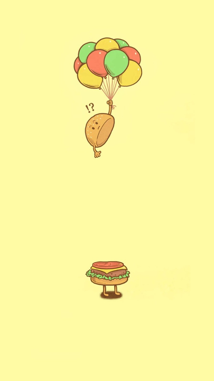 Handy-Wallpaper Humor, Hamburger, Burger, Minimalistisch, Fliegend, Speisen kostenlos herunterladen.