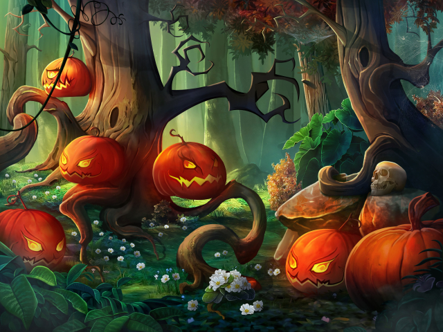 Téléchargez des papiers peints mobile Halloween, Citrouille, Forêt, Vacances, Citrouille D'halloween gratuitement.