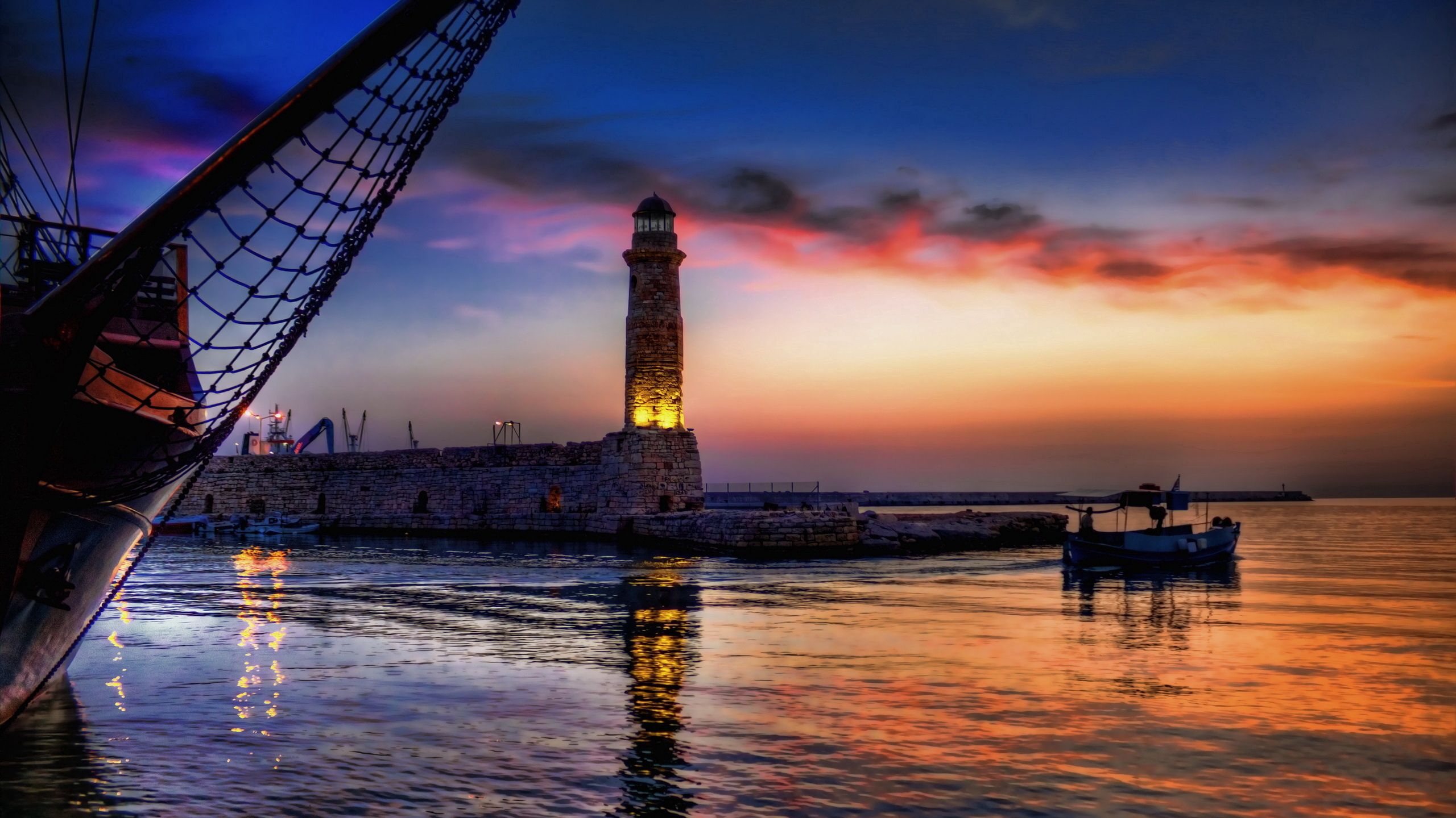 boat, nature, night, shine, light, lighthouse, net 8K