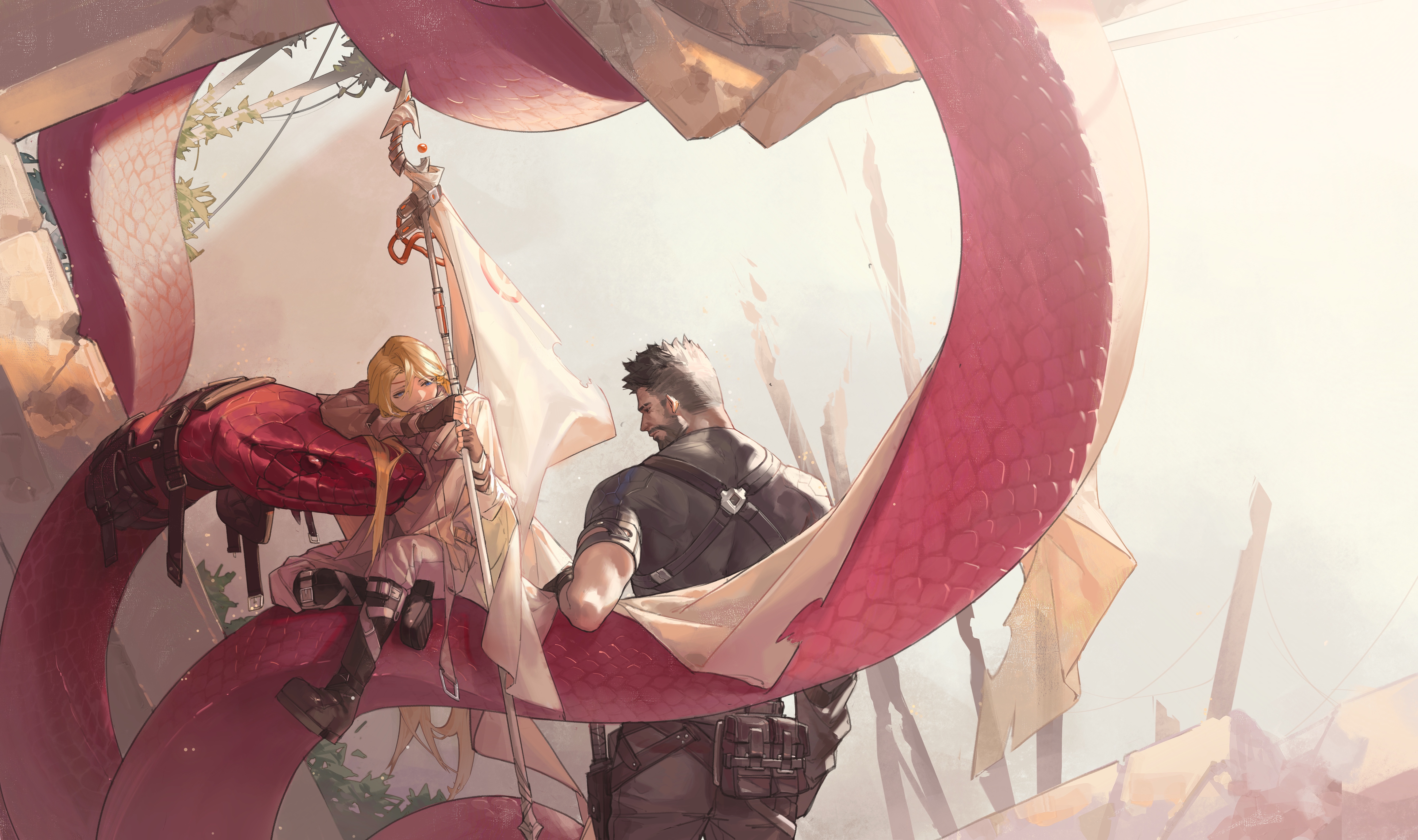 Download mobile wallpaper Fantasy, Snake, Warrior for free.