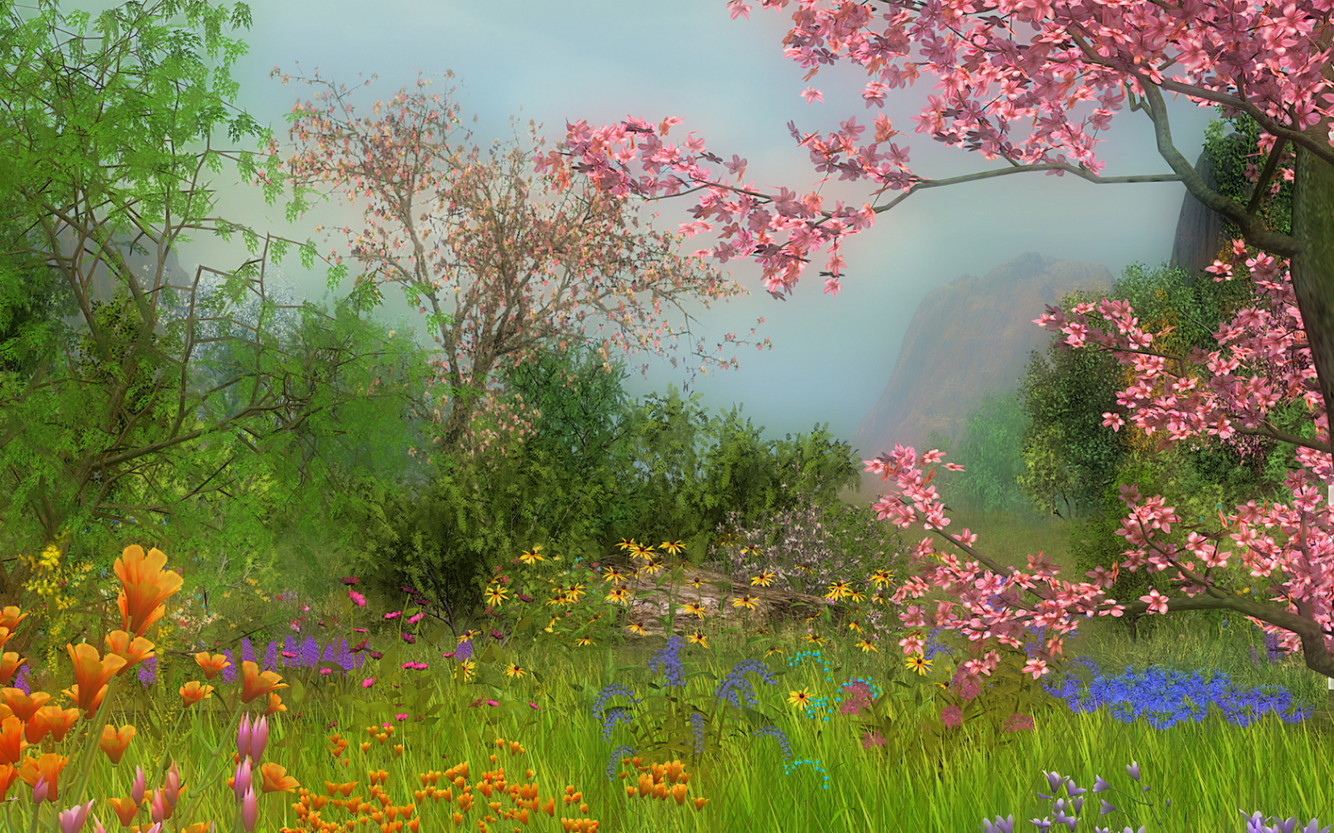 Download mobile wallpaper Grass, Flower, Tree, Colorful, Painting, Artistic, Meadow, Blossom for free.