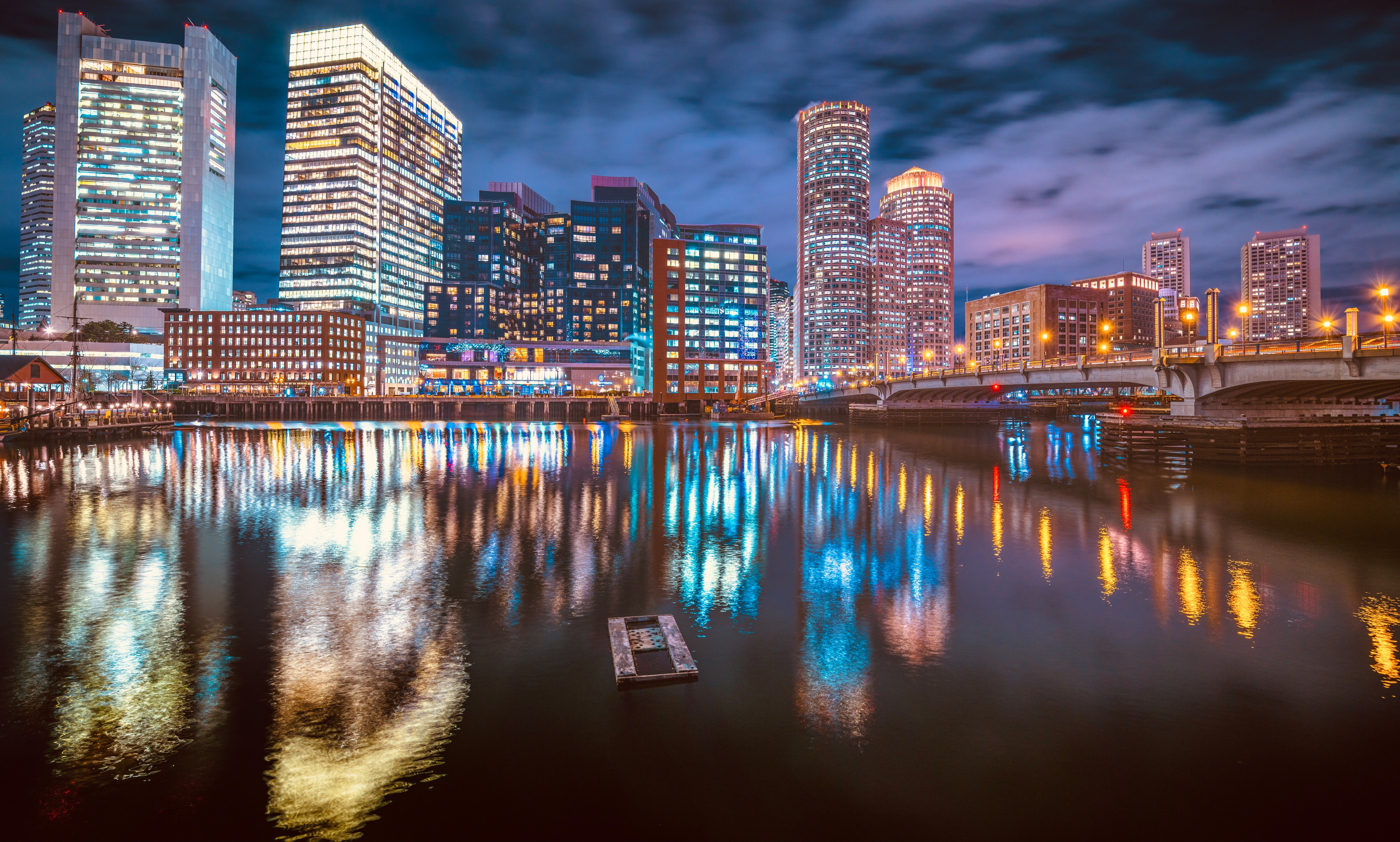 Laden Sie das Städte, Gebäude, Boston, Nacht, Menschengemacht, Großstadt-Bild kostenlos auf Ihren PC-Desktop herunter