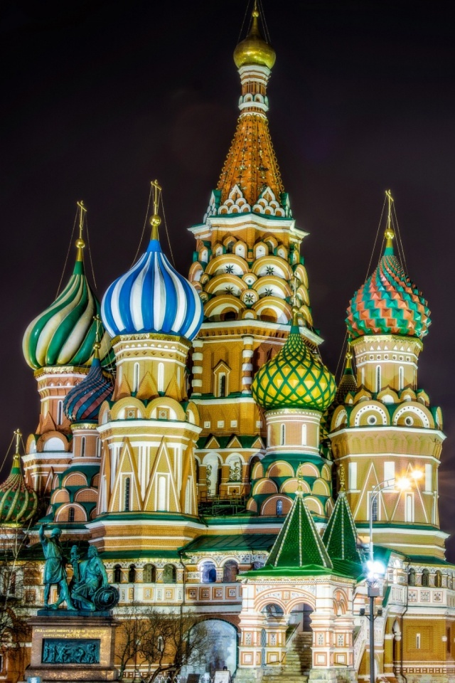 無料モバイル壁紙モスクワ, ロシア, 大聖堂, 夜, 宗教的, 聖バジル大聖堂をダウンロードします。