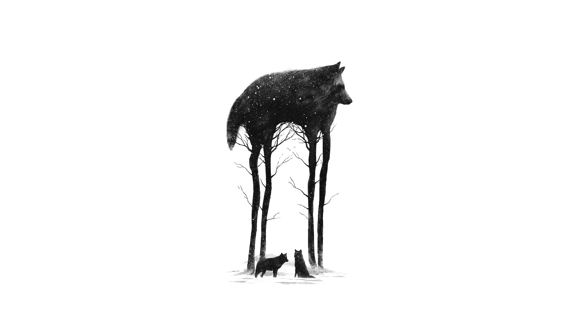 Download mobile wallpaper Illustration, Wolf, Monochrome, Animal, Minimalist, Wolves for free.