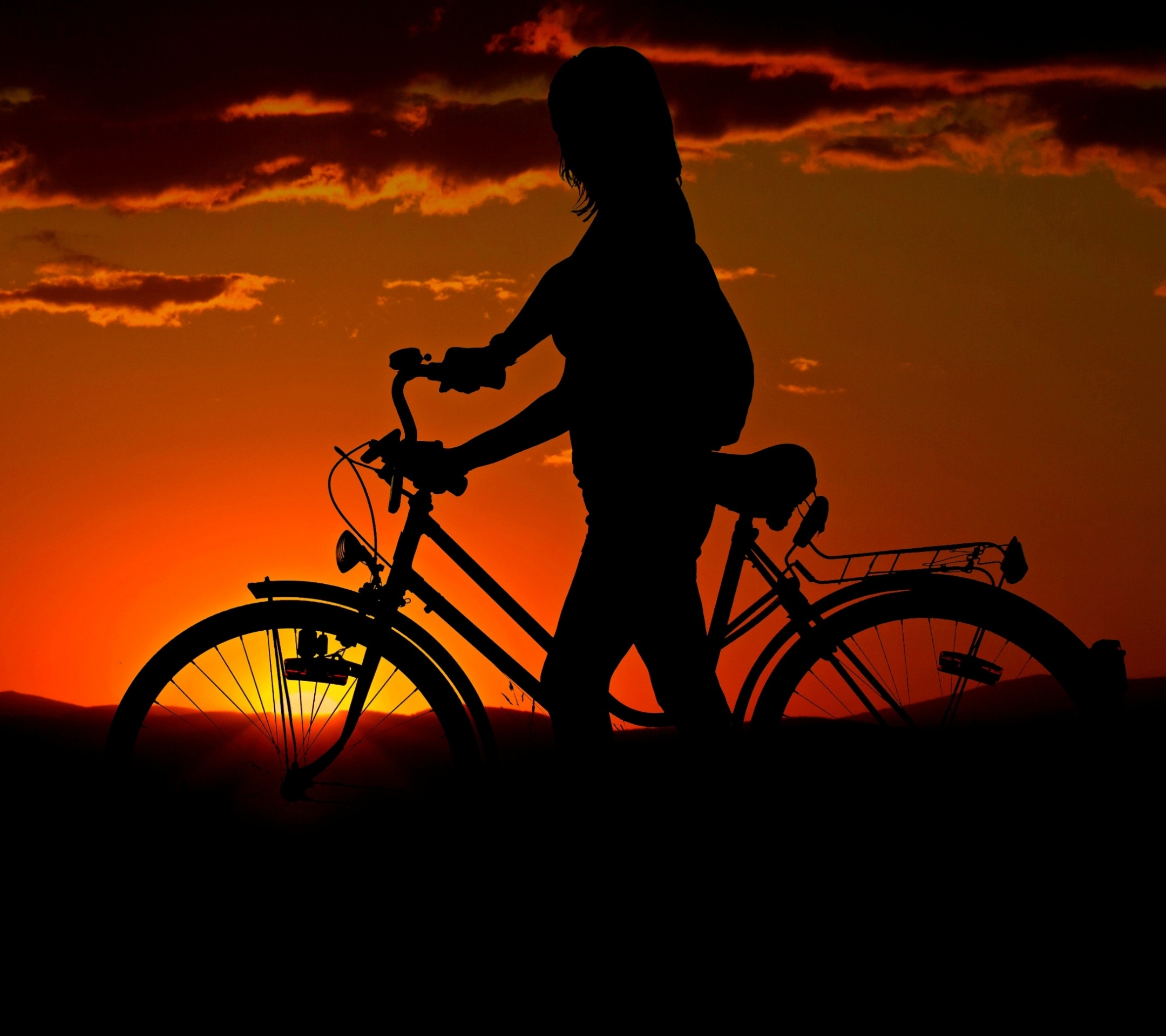Download mobile wallpaper People, Sunset, Silhouette, Dog, Bicycle, Photography for free.