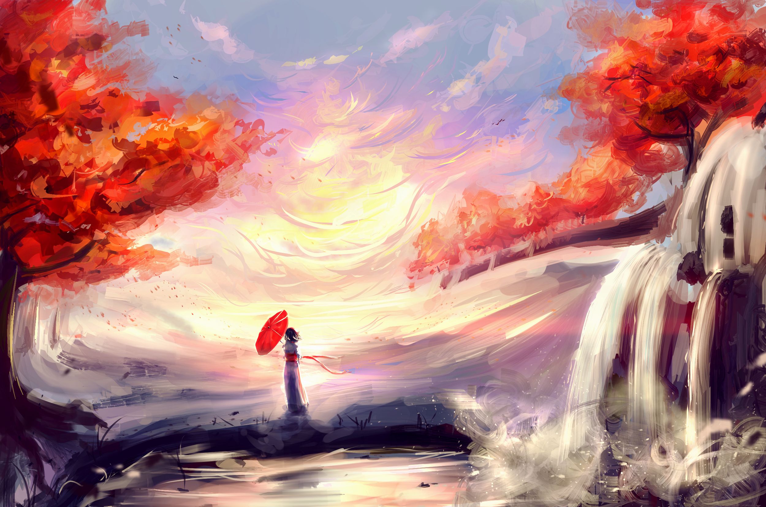 Free download wallpaper Anime, Waterfall, Fall, Original on your PC desktop