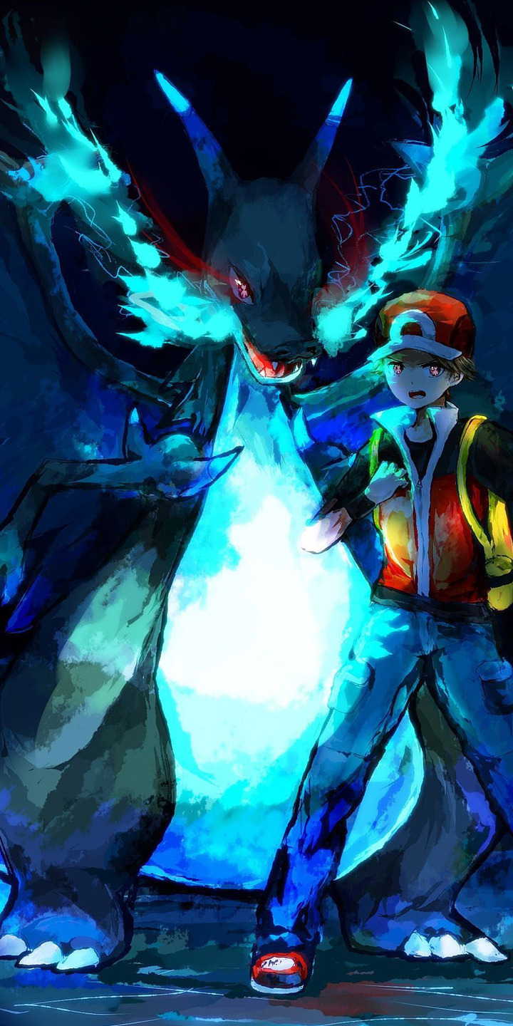 Download mobile wallpaper Anime, Pokémon, Red (Pokémon), Mega Charizard X (Pokémon) for free.