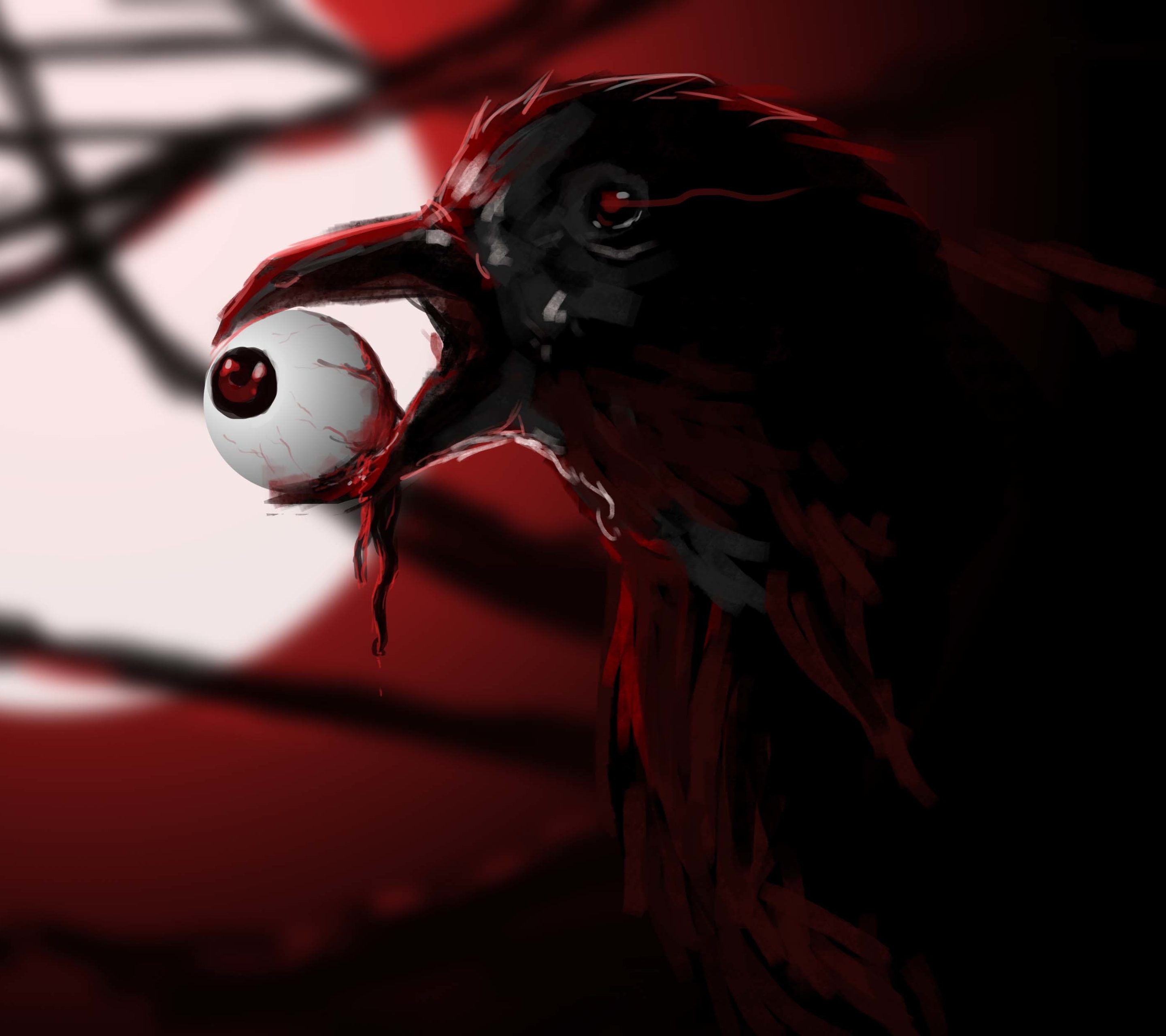 1277520 descargar imagen oscuro, espeluznante, cuervo, pájaro, ave, terrorífico, aterrador, globo ocular, sangre: fondos de pantalla y protectores de pantalla gratis
