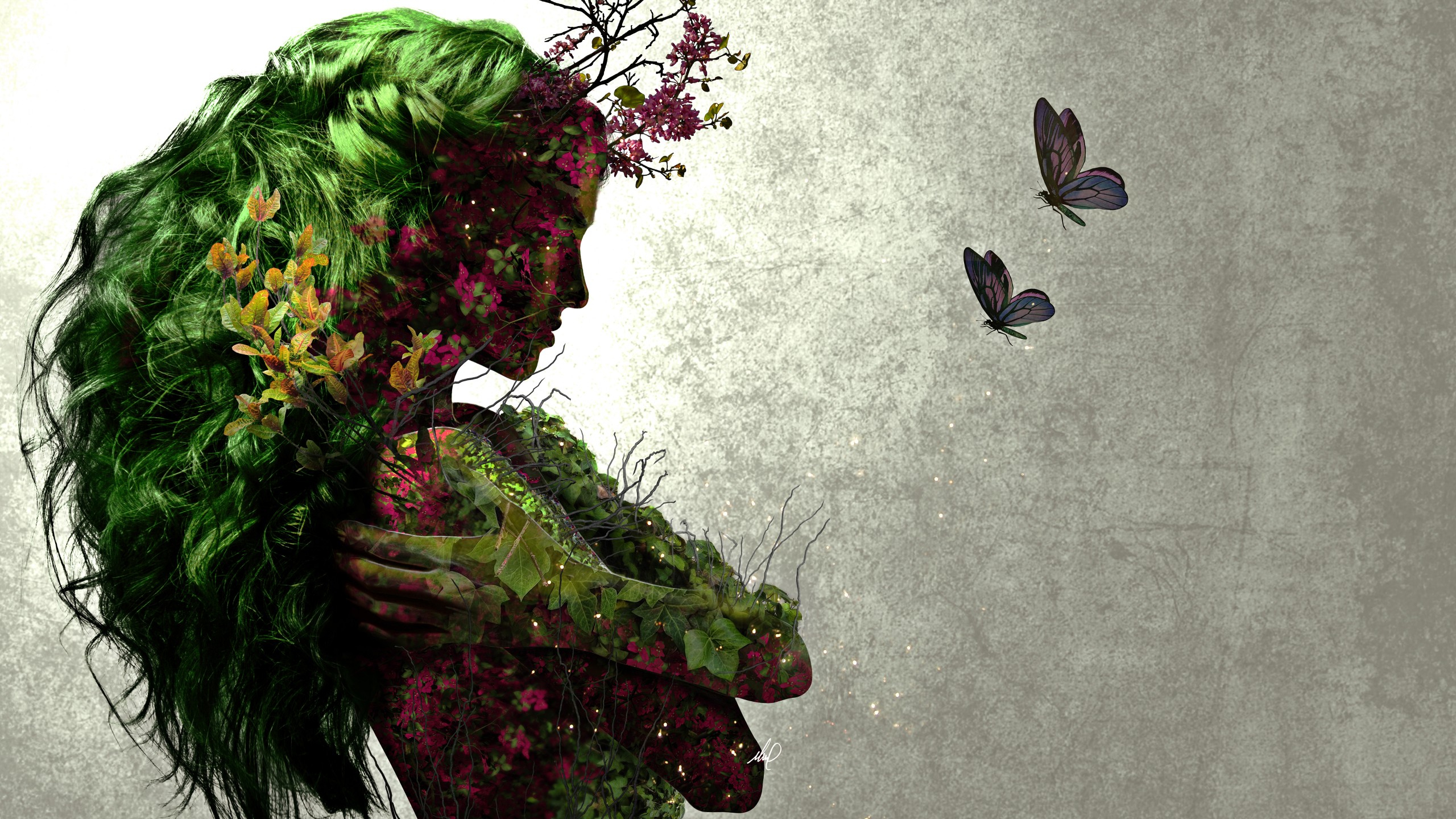 Free download wallpaper Nature, Flower, Plant, Tree, Earth, Artistic, Women on your PC desktop