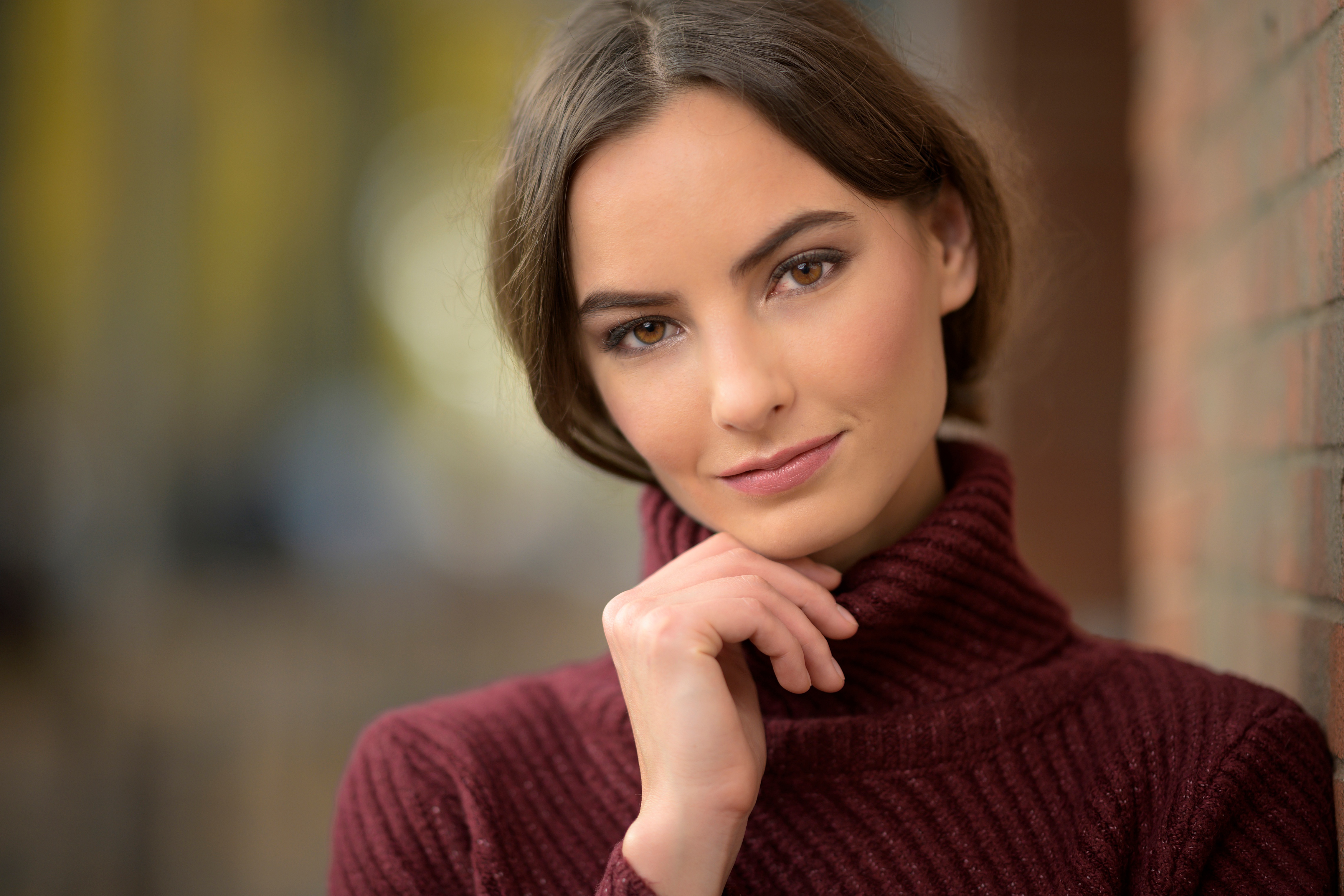 Free download wallpaper Face, Brunette, Model, Women, Depth Of Field, Hazel Eyes on your PC desktop