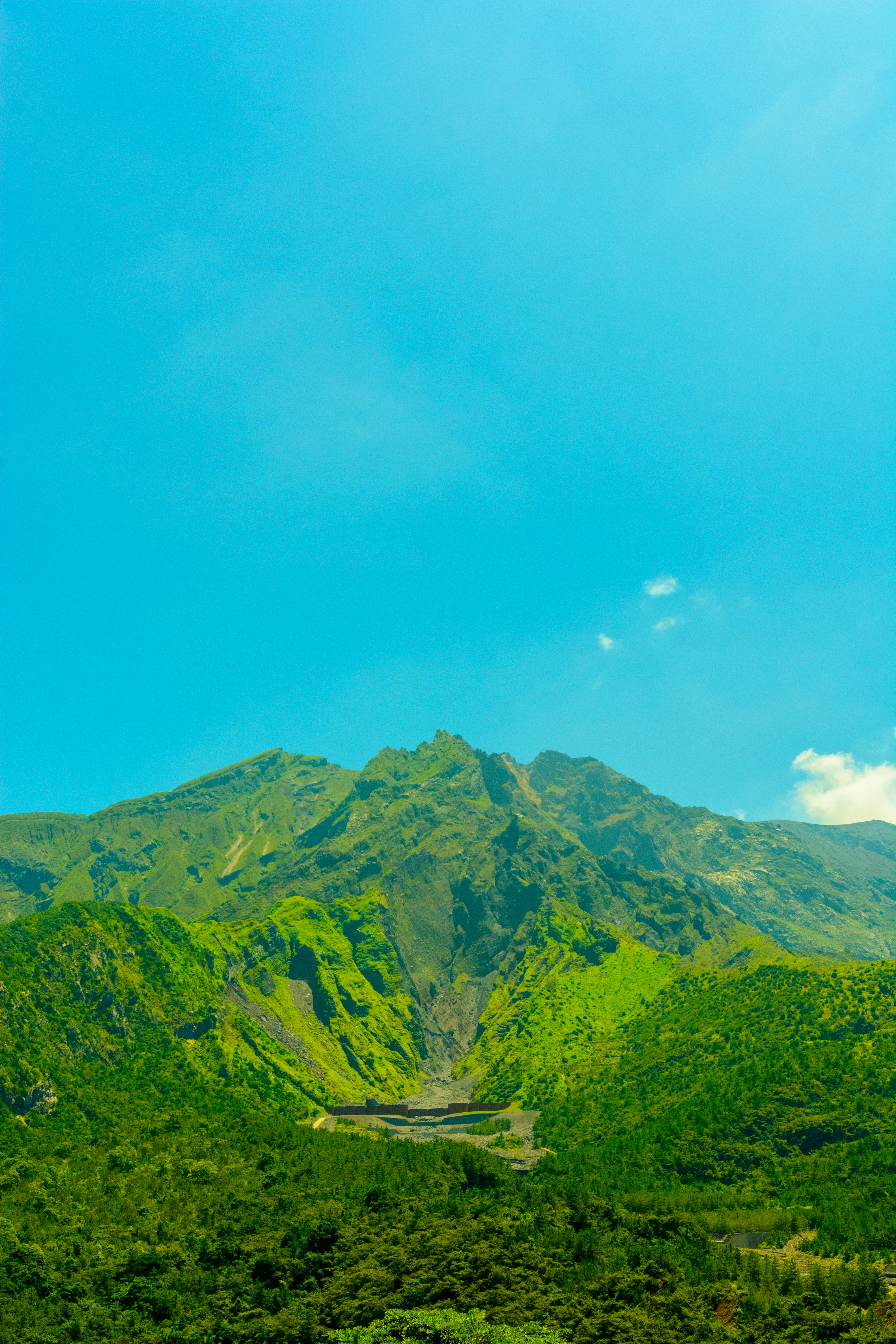 mountain, volcano, trees, green, nature, grass, japan cellphone